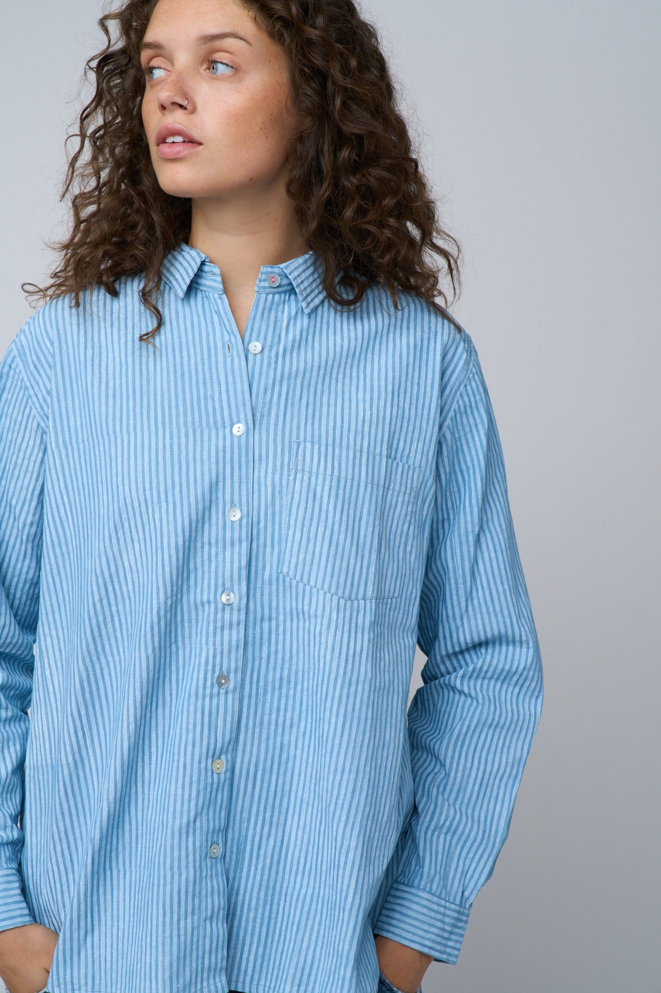 Good Boyfriend Shirt - Menswear Stripe Chambray & White