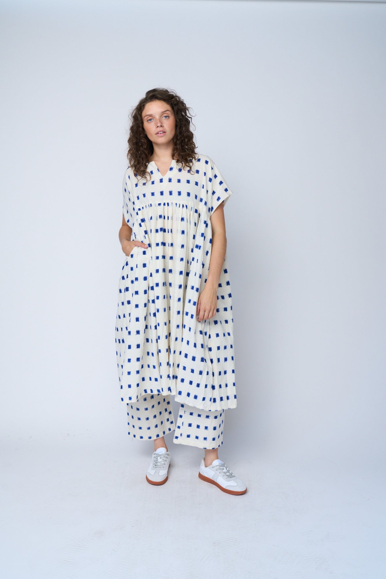 Meadow Dress - Ikat Squares Cobalt