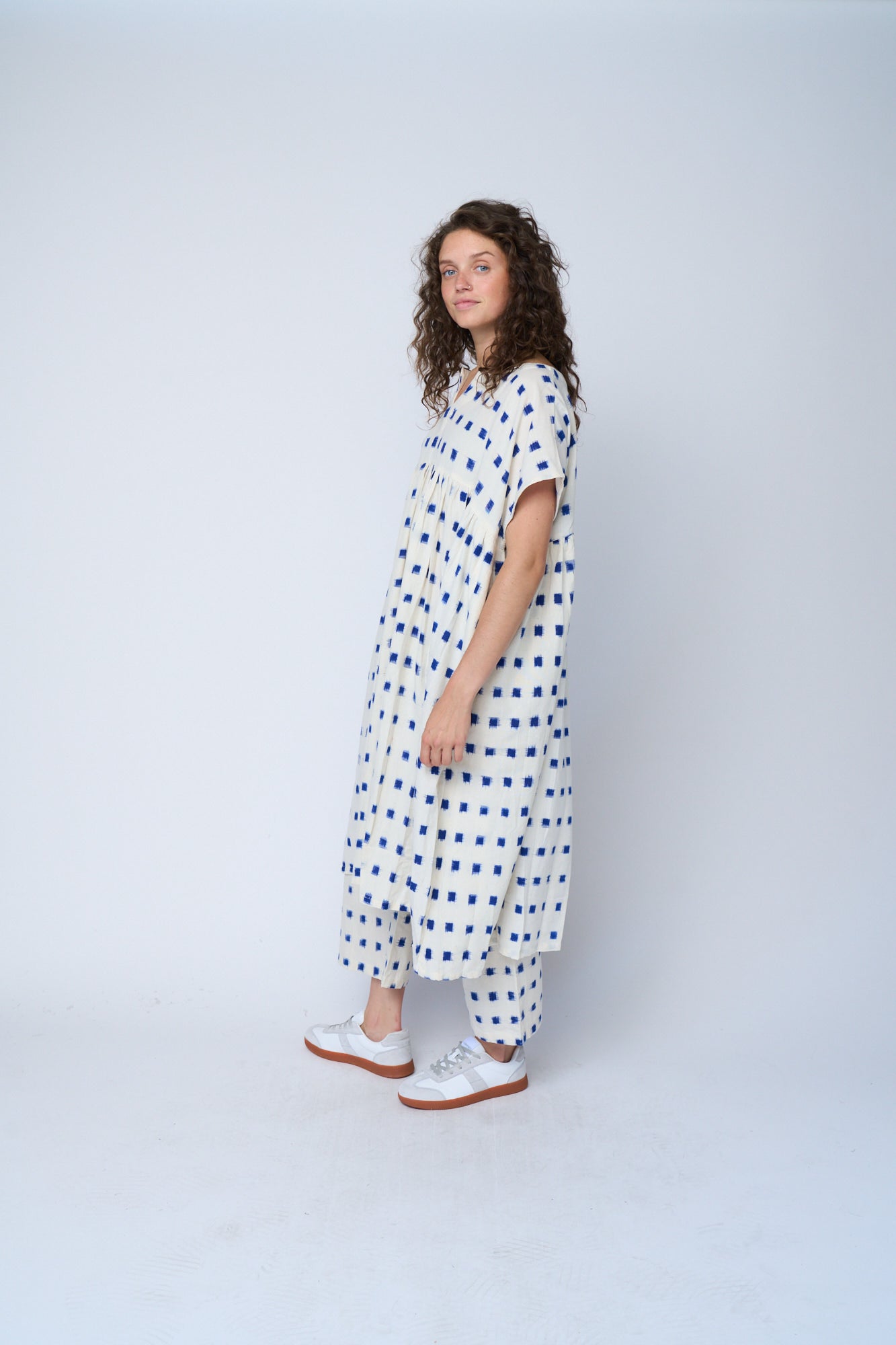 Meadow Dress - Ikat Squares Cobalt