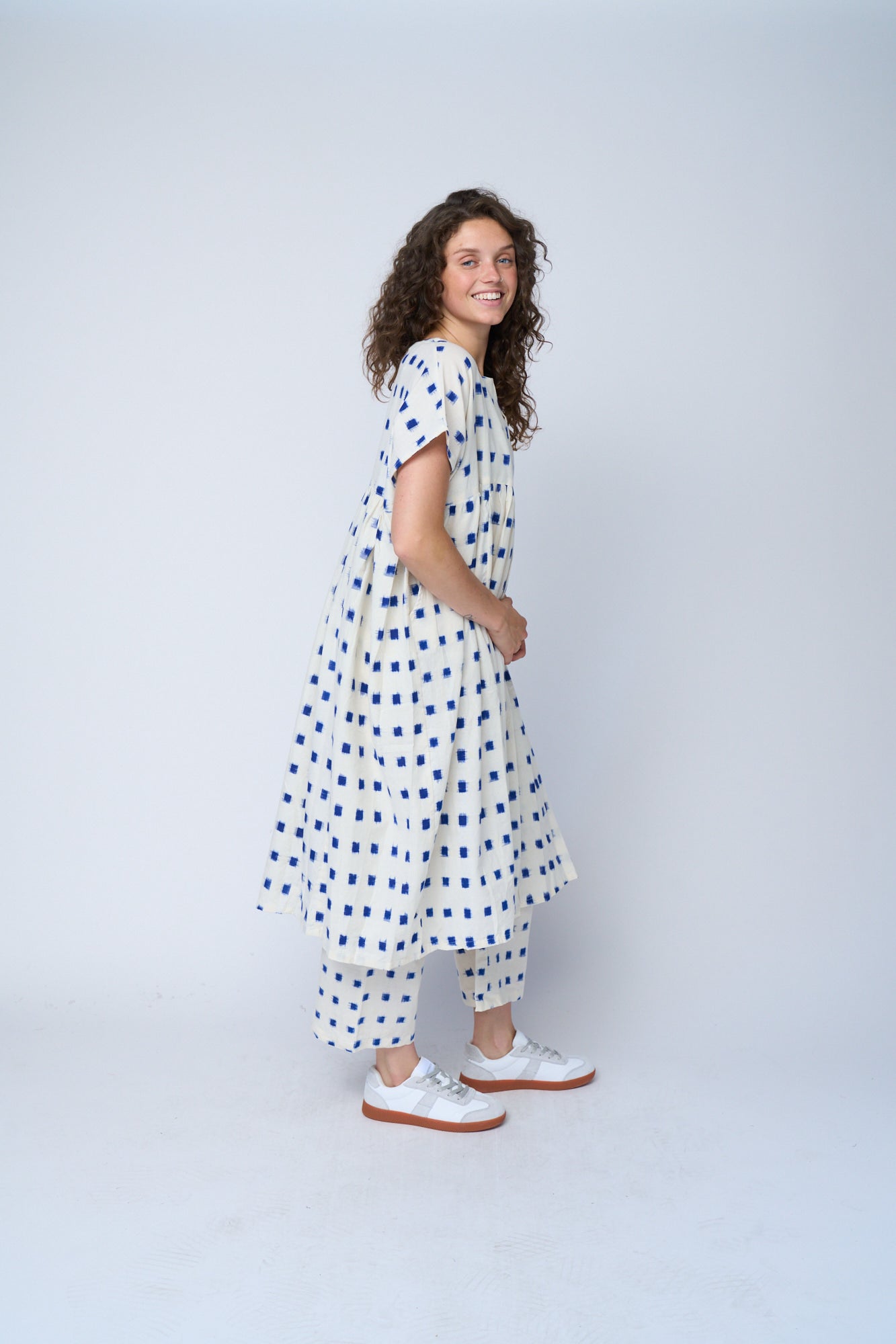 Meadow Dress - Ikat Squares Cobalt