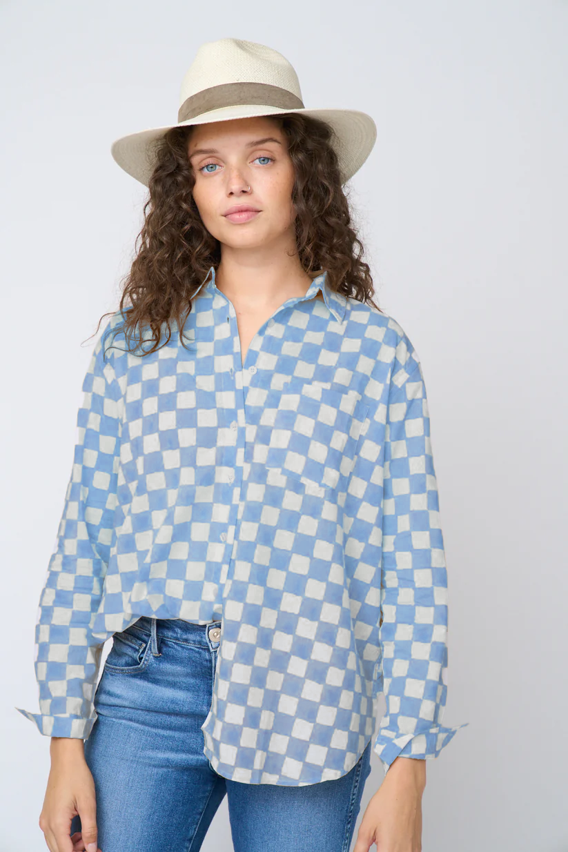 Good Boyfriend Shirt - Checkerboard Bluebird