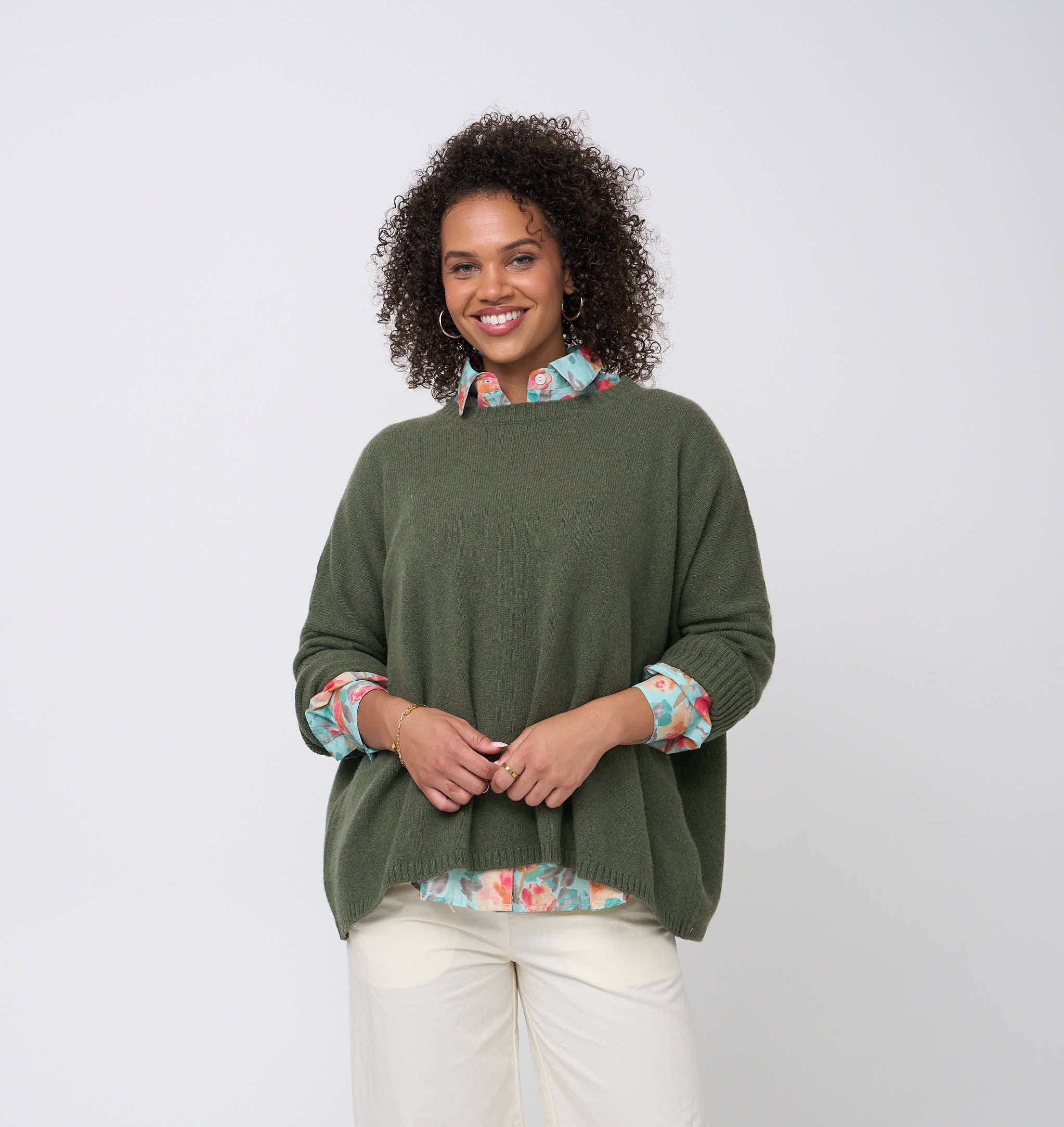Nantucket Boxy Recycled Cashmere Sweater - Olive Oil