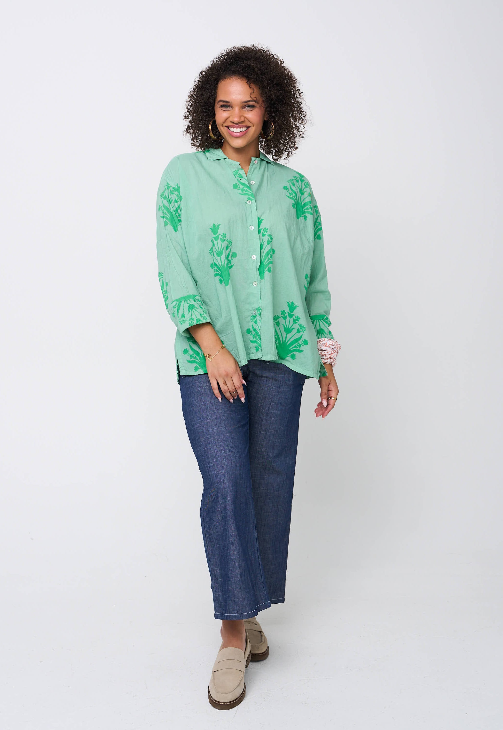 Relaxed Boyfriend Shirt - Cameo Floral Overdye Watercress