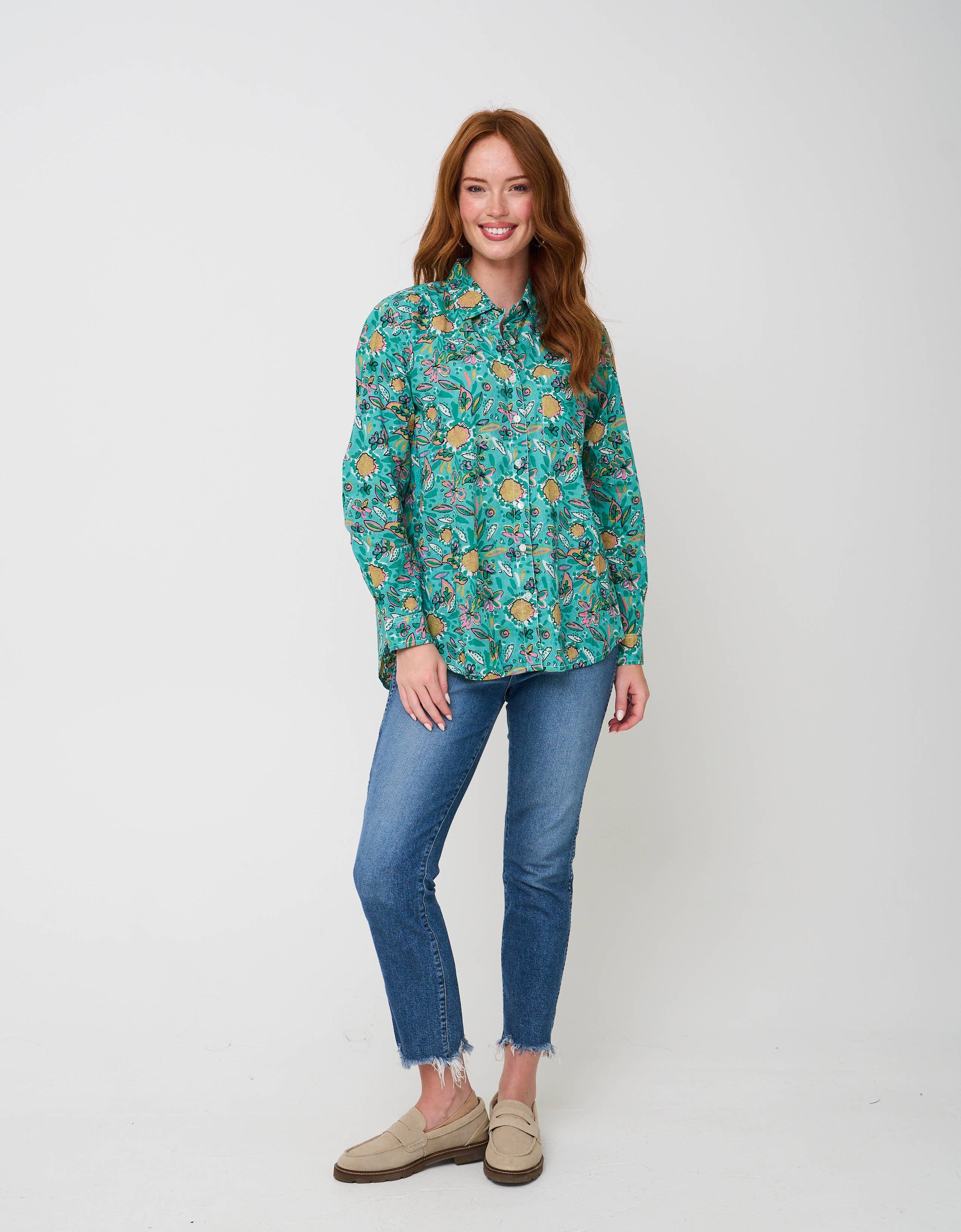 Good Boyfriend Shirt - Mira Floral Teal