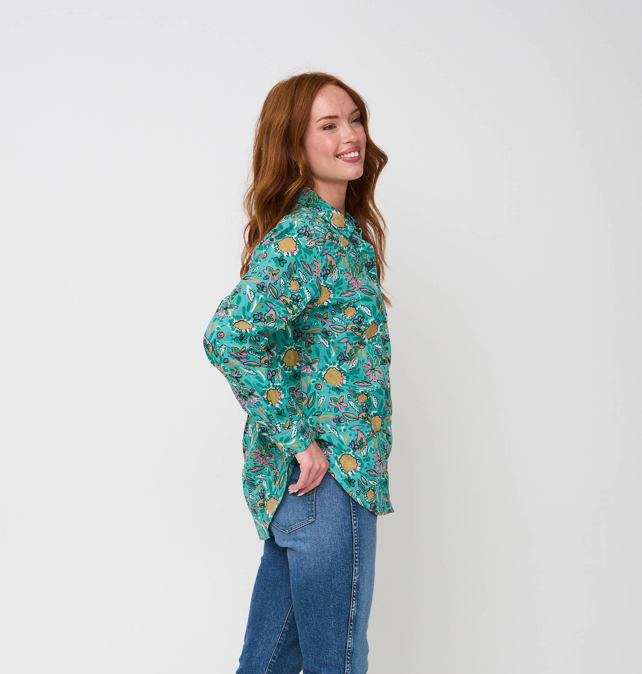 Good Boyfriend Shirt - Mira Floral Teal