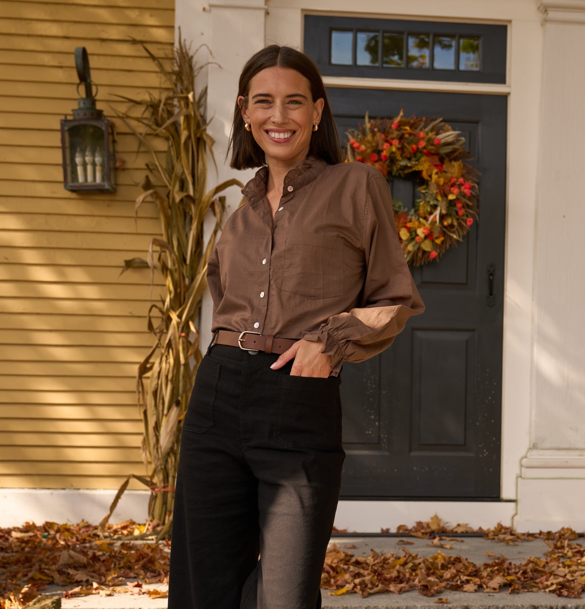 Good Girlfriend Shirt with Ruffle Trim Pinecone