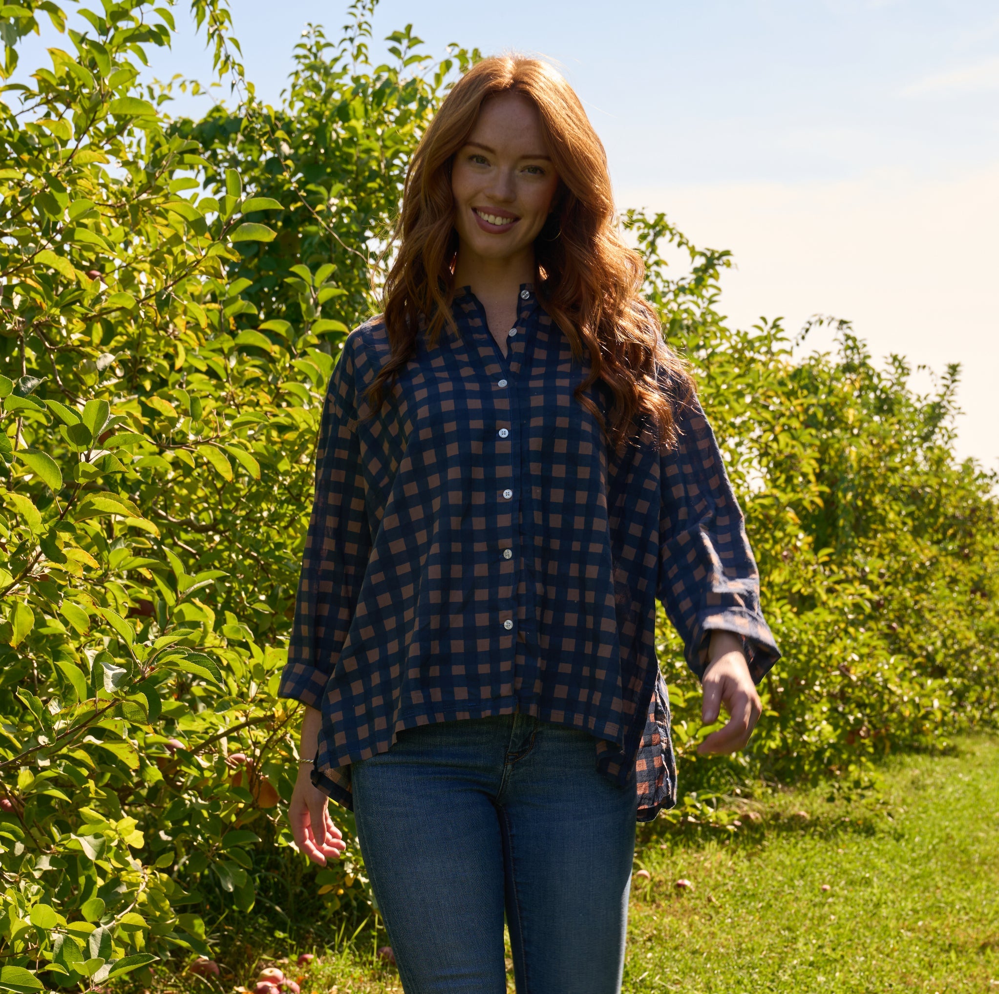 Relaxed Boyfriend Shirt - Gingham Picnic Overdye Milk Chocolate