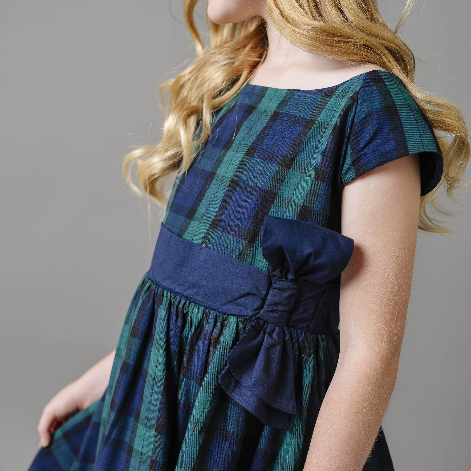 Cap Sleeve Organic Party Dress with Bow Sash