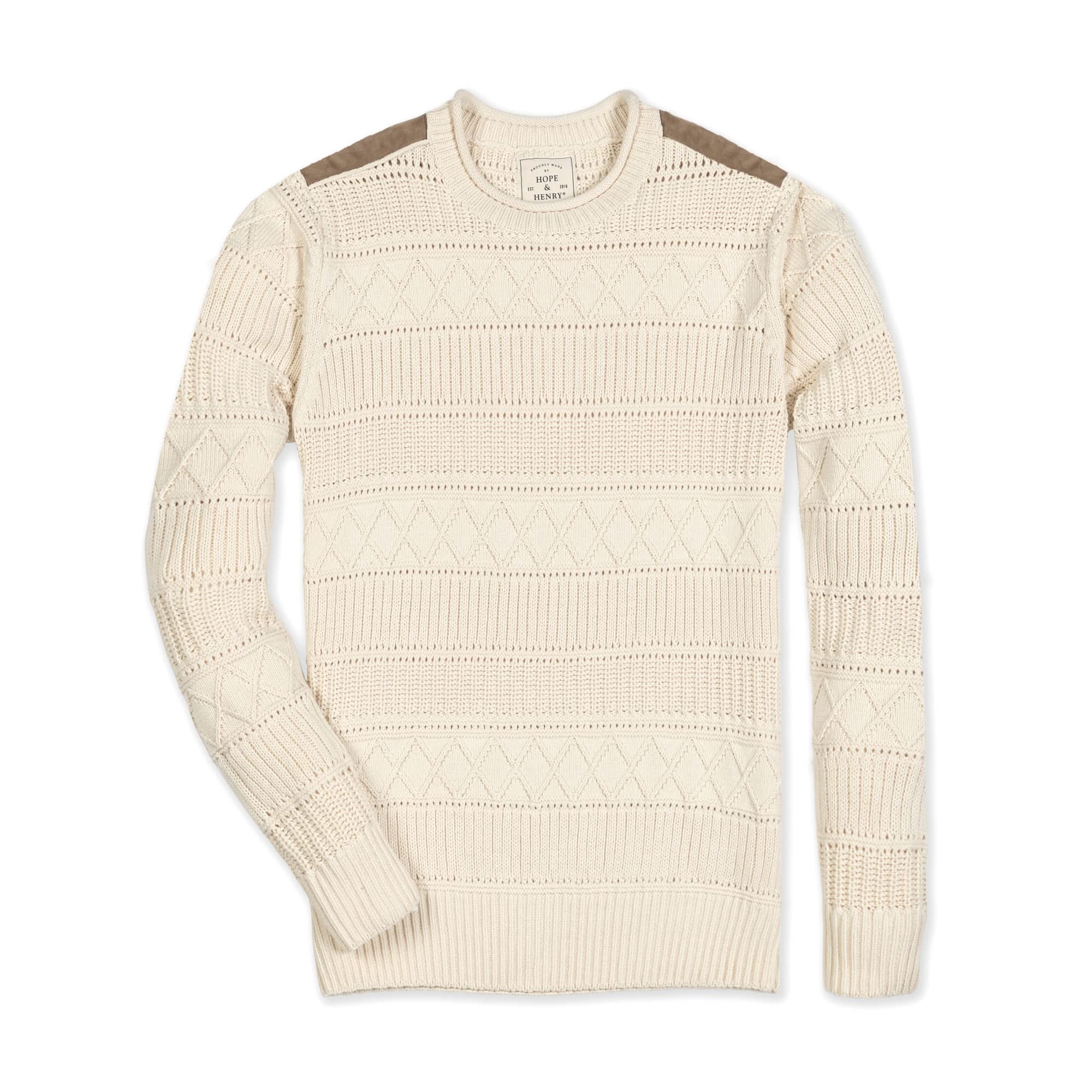 Cable Sweater with Suede Detail