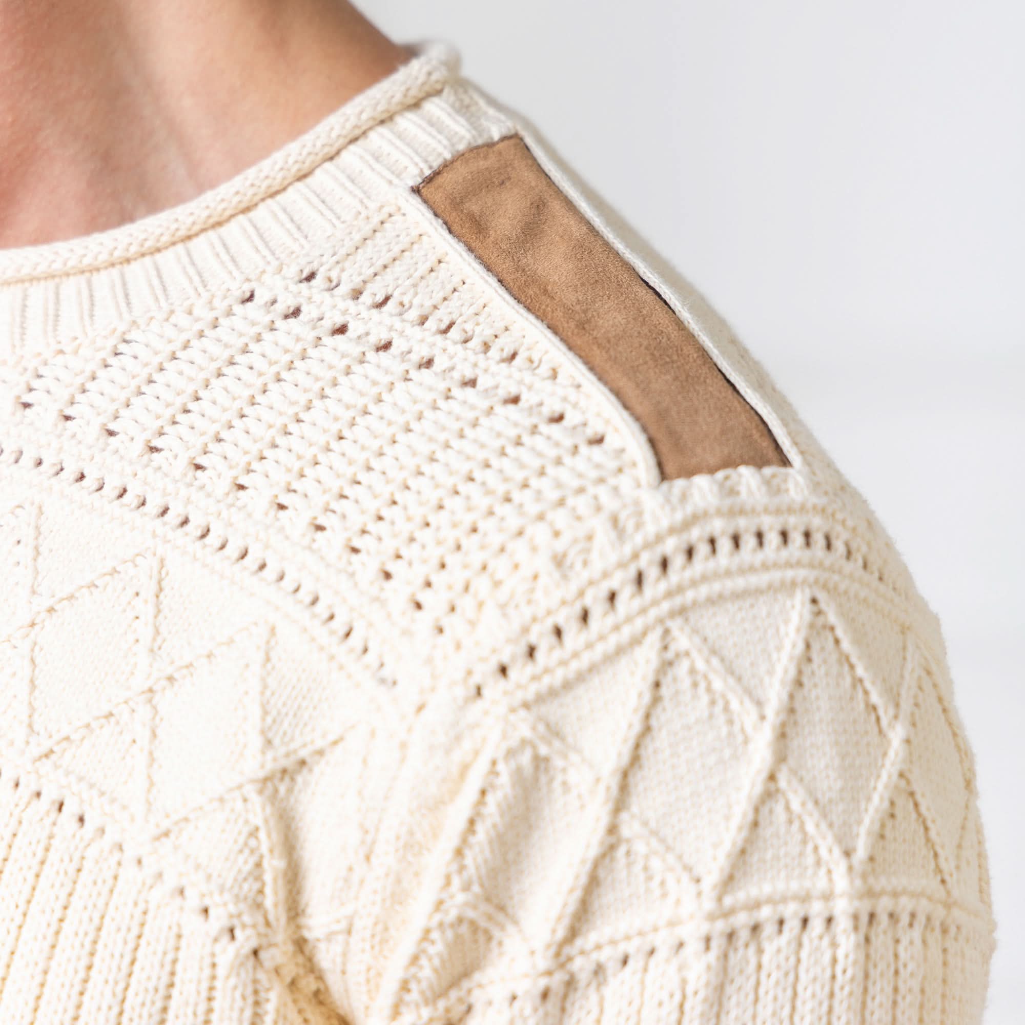 Cable Sweater with Suede Detail