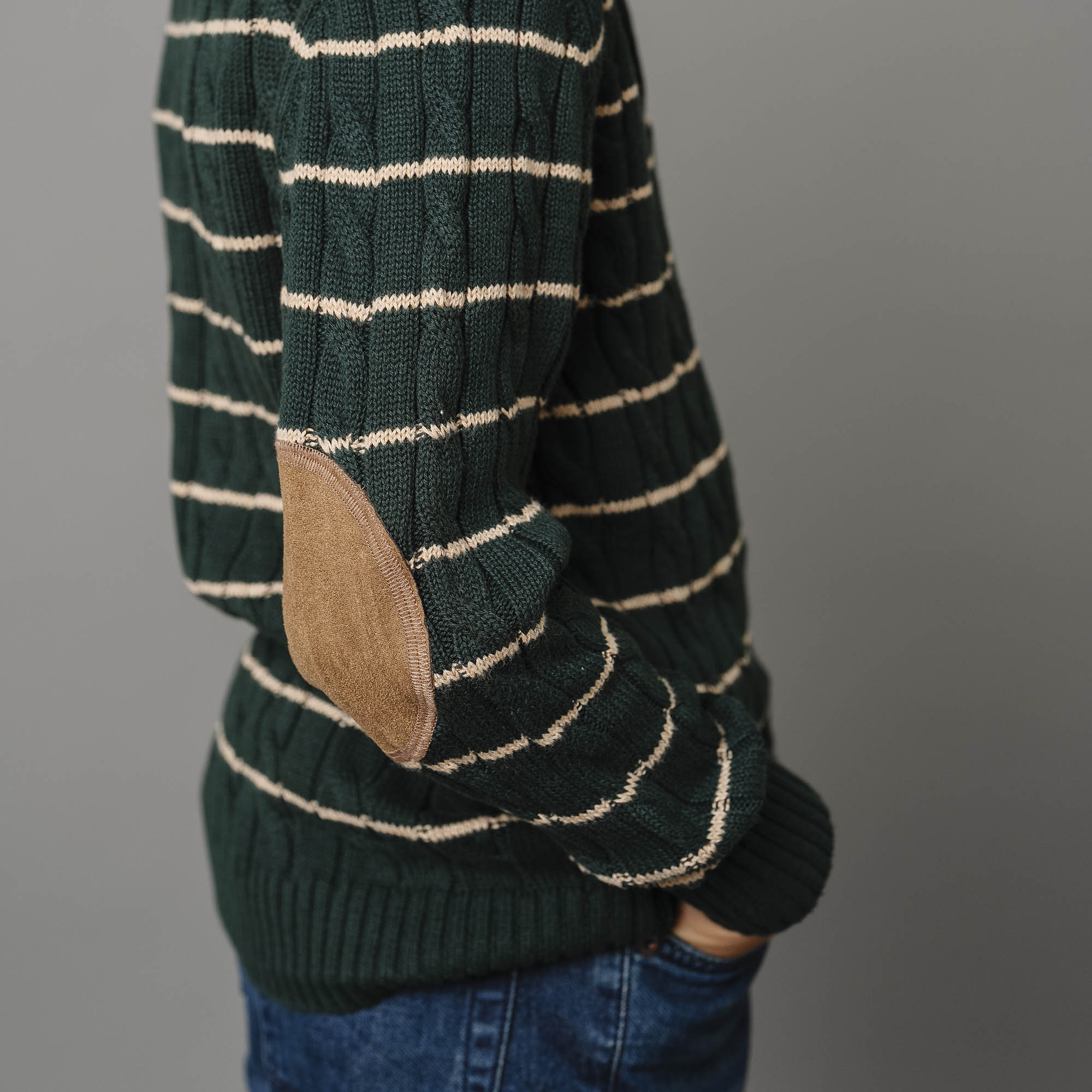 Organic Sweater Henley with Elbow Patches