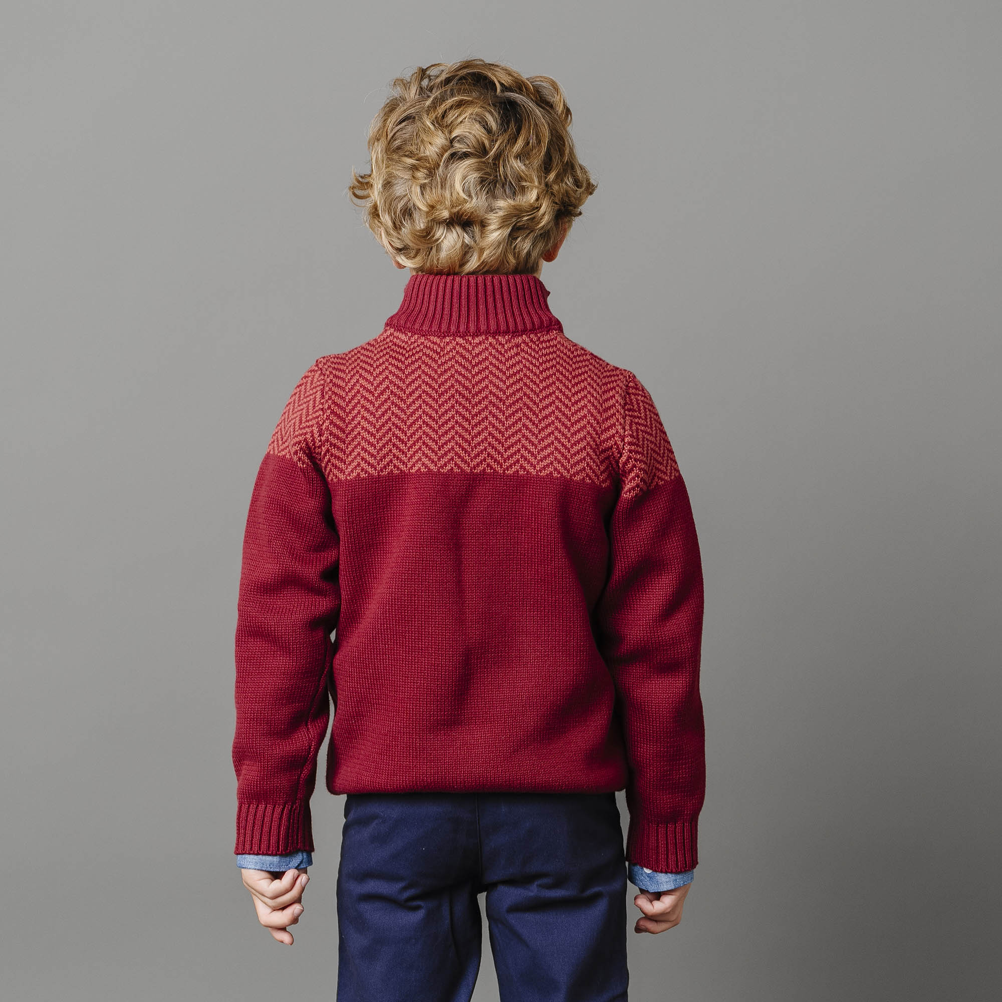 Organic Intarsia Yoke Mock Neck Sweater