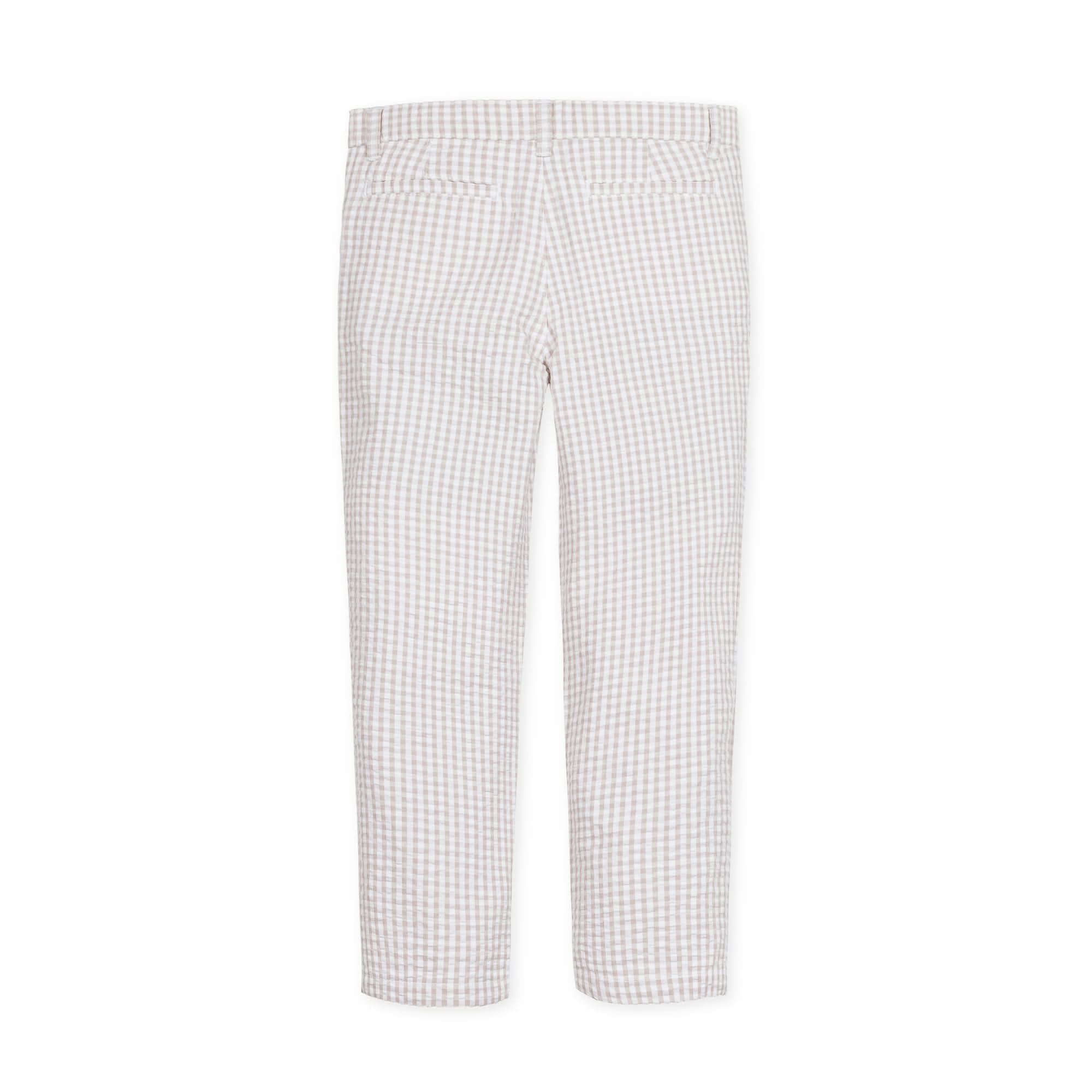 Organic Seersucker Suit Pant Taupe Gingham