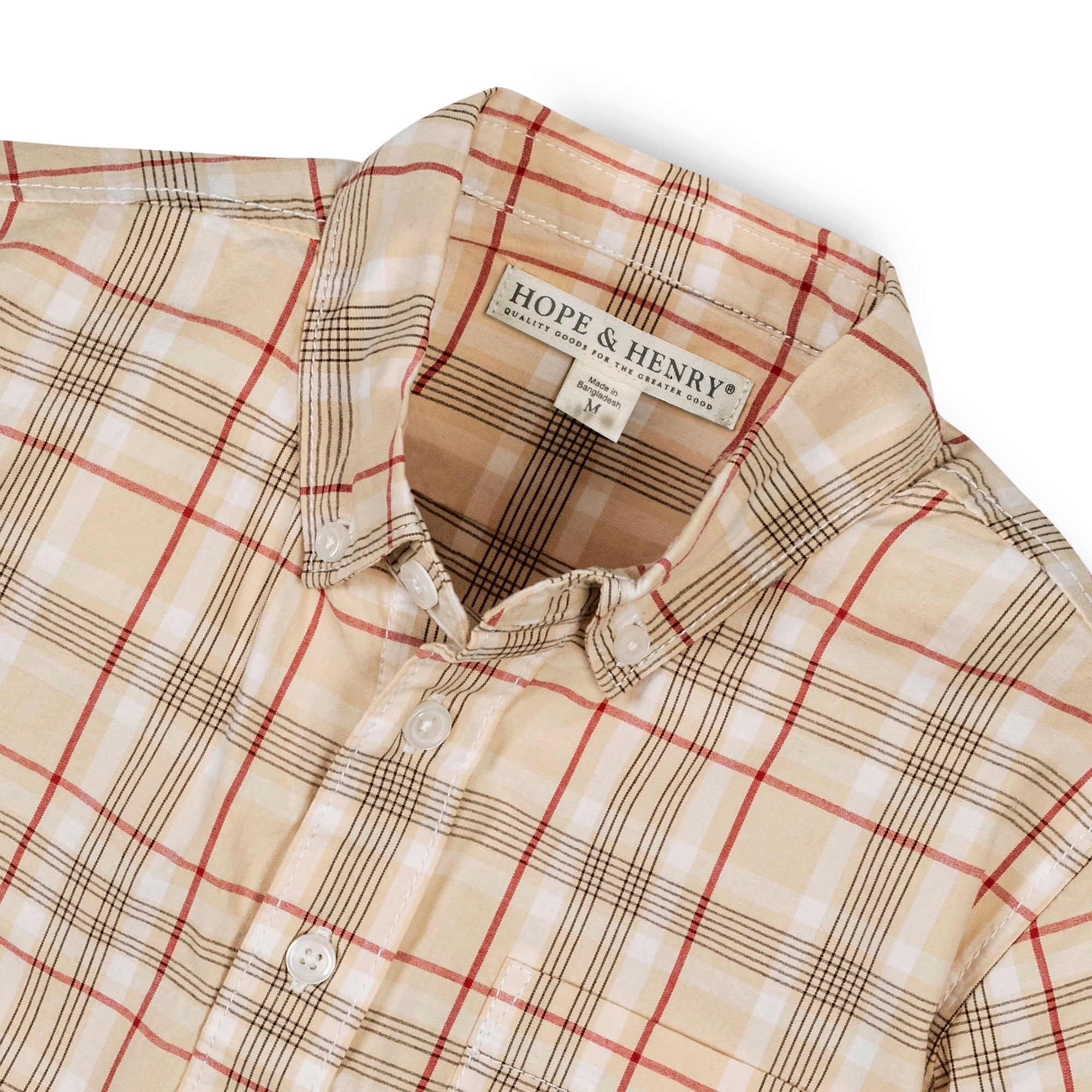 Organic Stretch Poplin Shirt in Fireside Plaid — back view