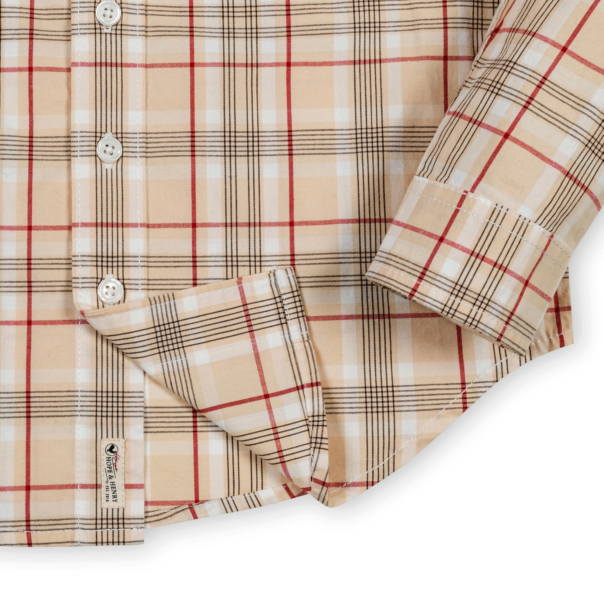 Organic Stretch Poplin Shirt in Fireside Plaid — detail view