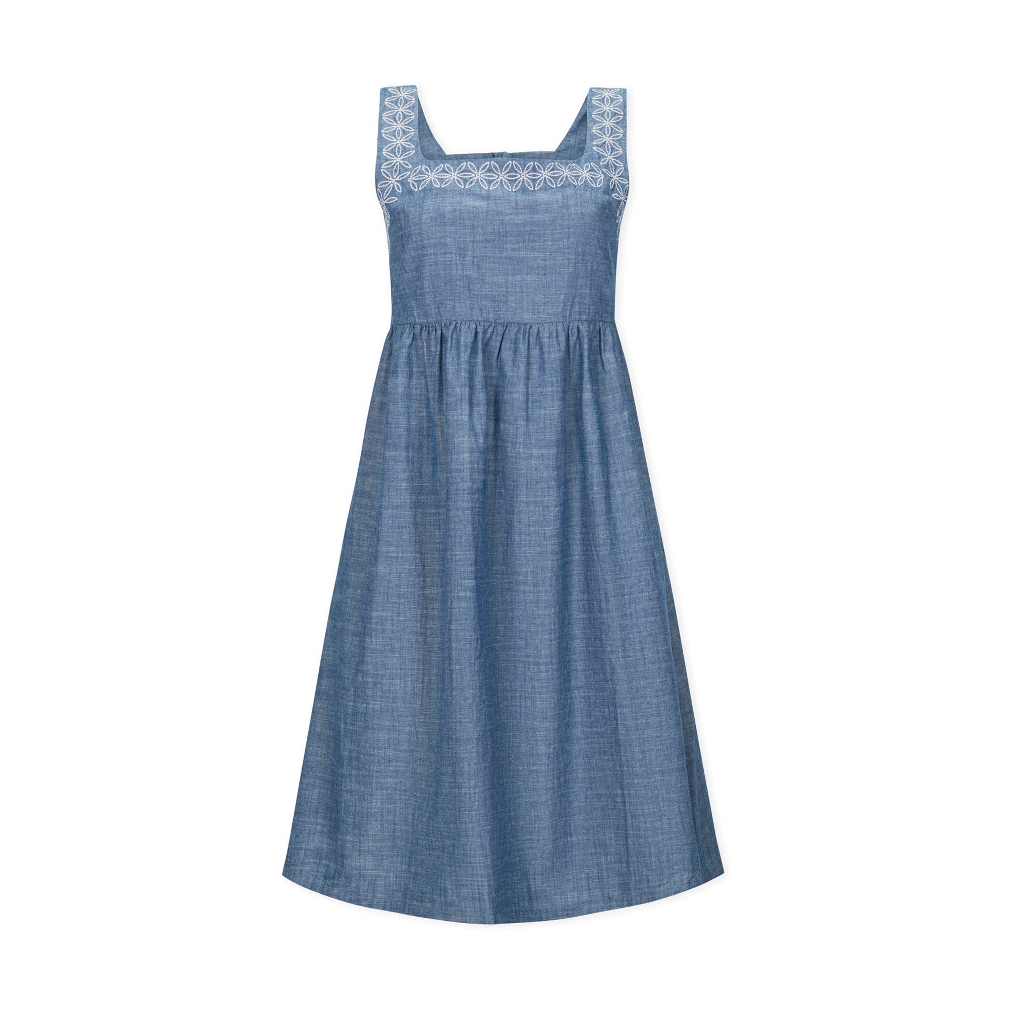 Organic Chambray Dress with Embroidery