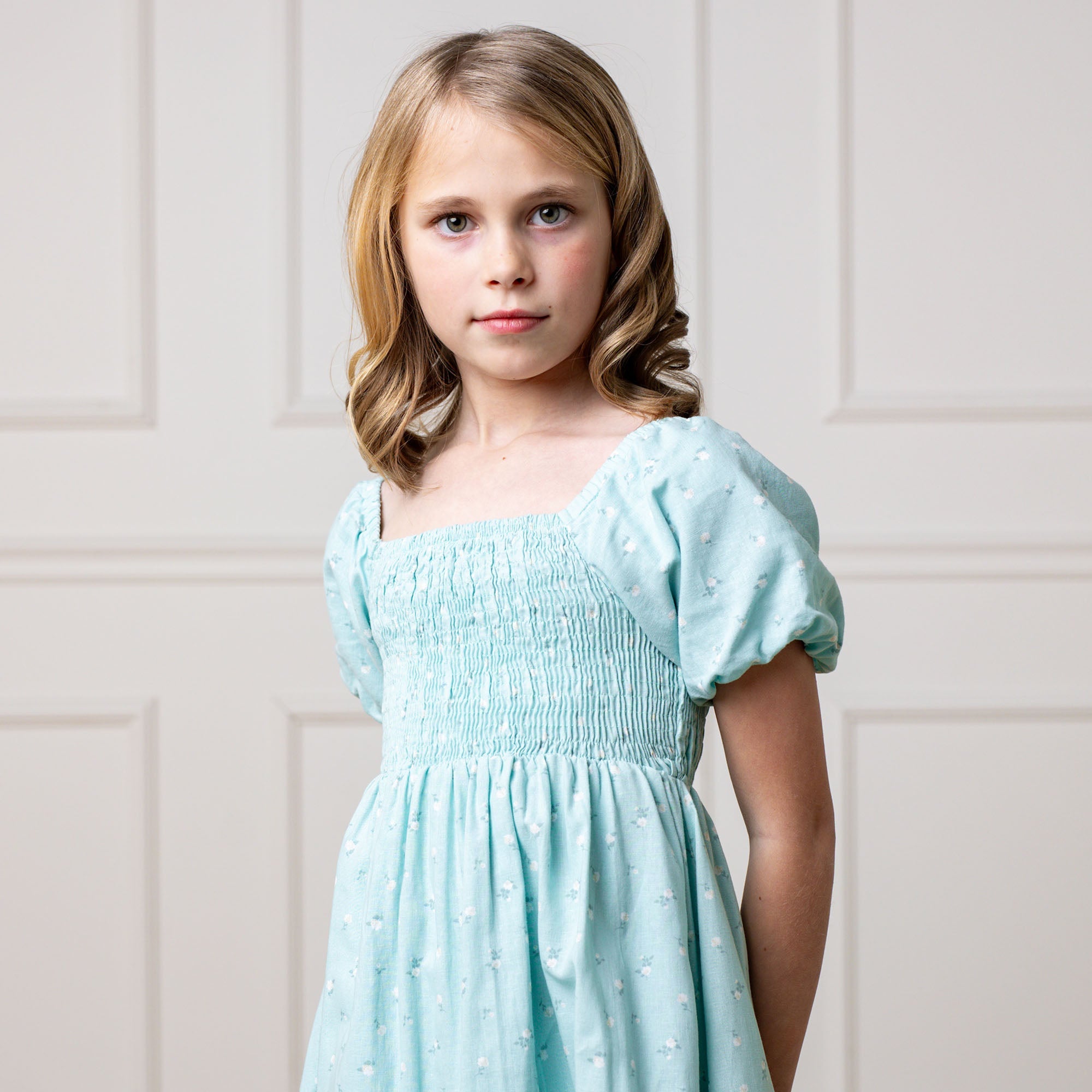 Smocked Bubble Sleeve Dress