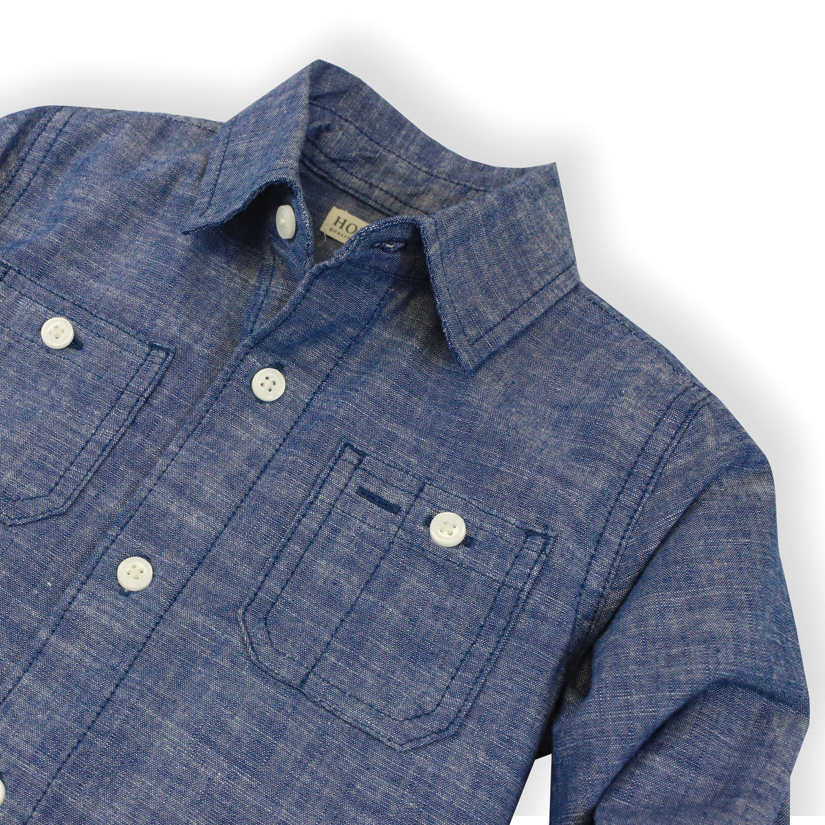 Organic Chambray Shirt in Blue Chambray — back view