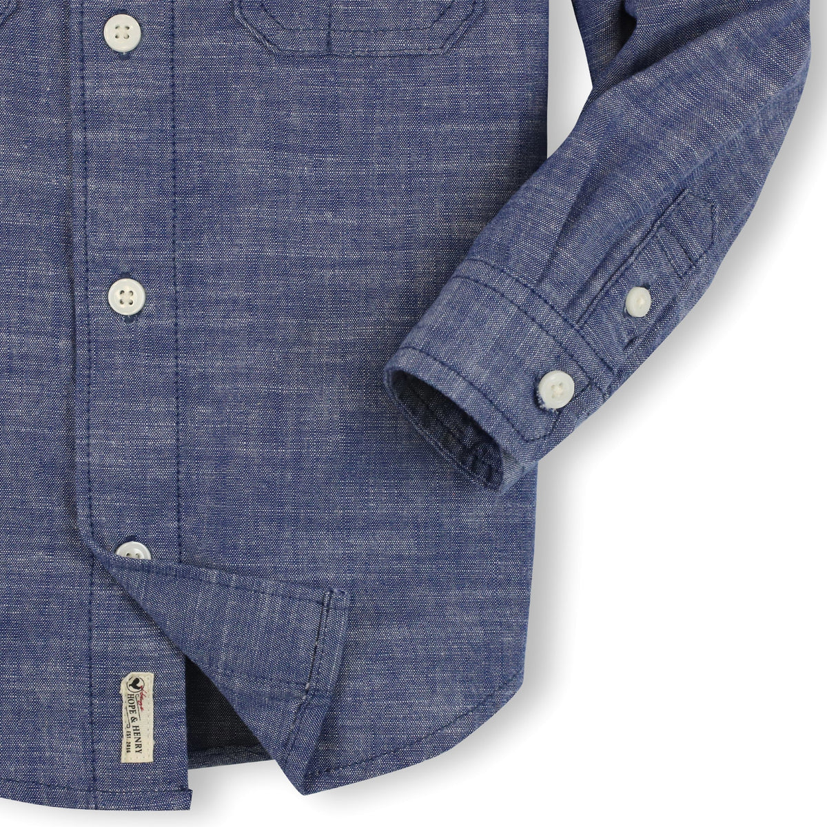 Organic Chambray Shirt in Blue Chambray — detail view