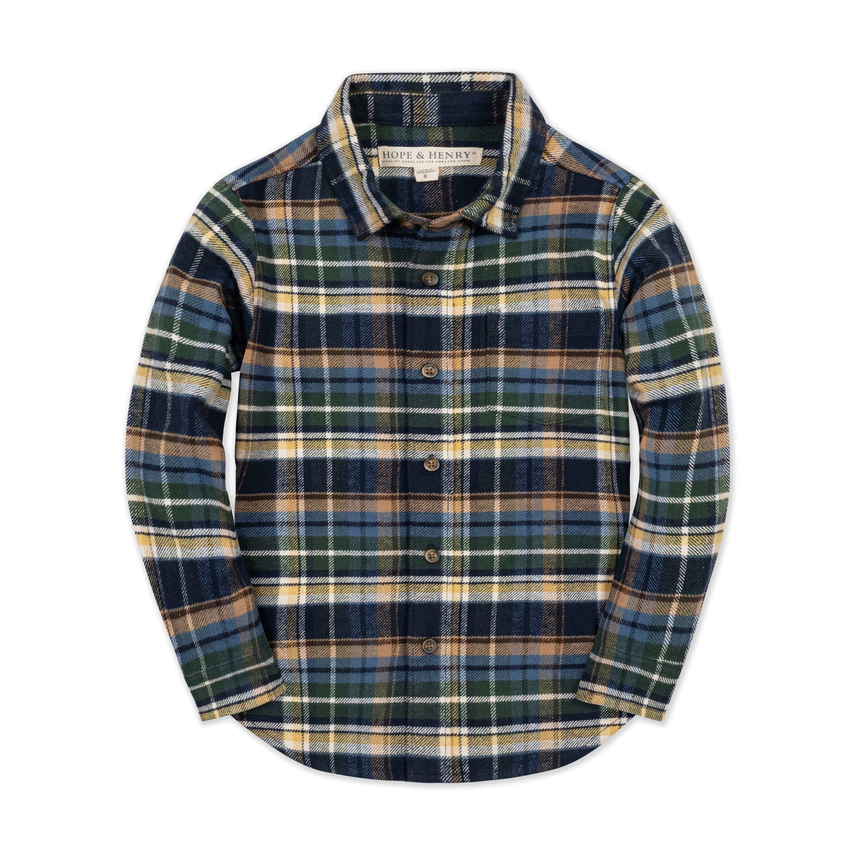 Organic Flannel Shirt in Navy Cottage Plaid — front view