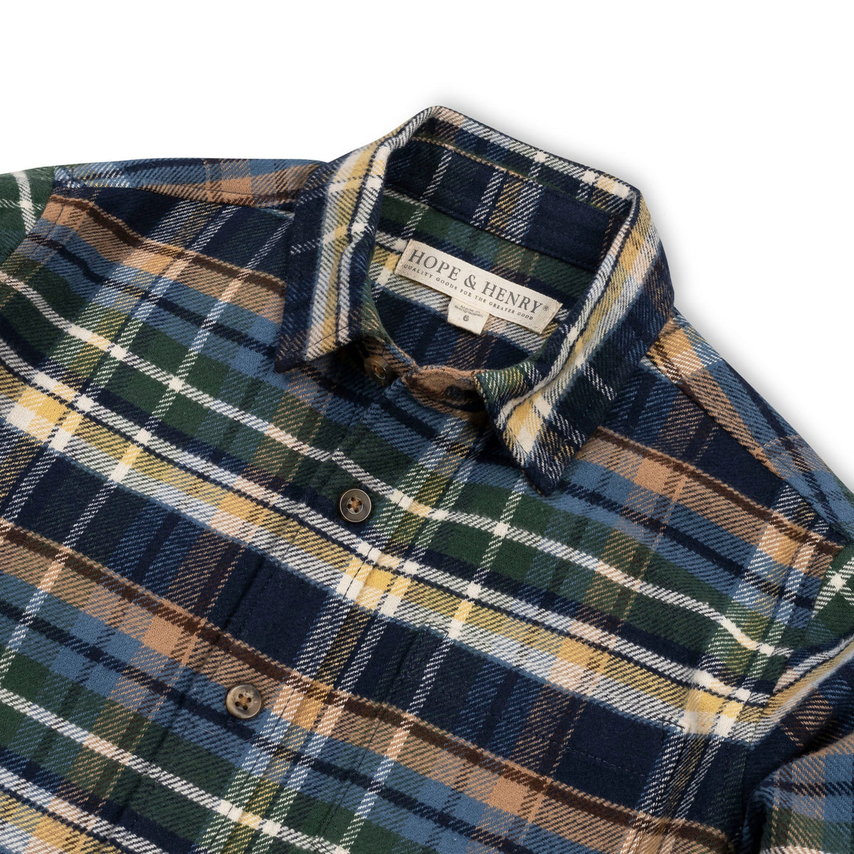 Organic Flannel Shirt in Navy Cottage Plaid — back view
