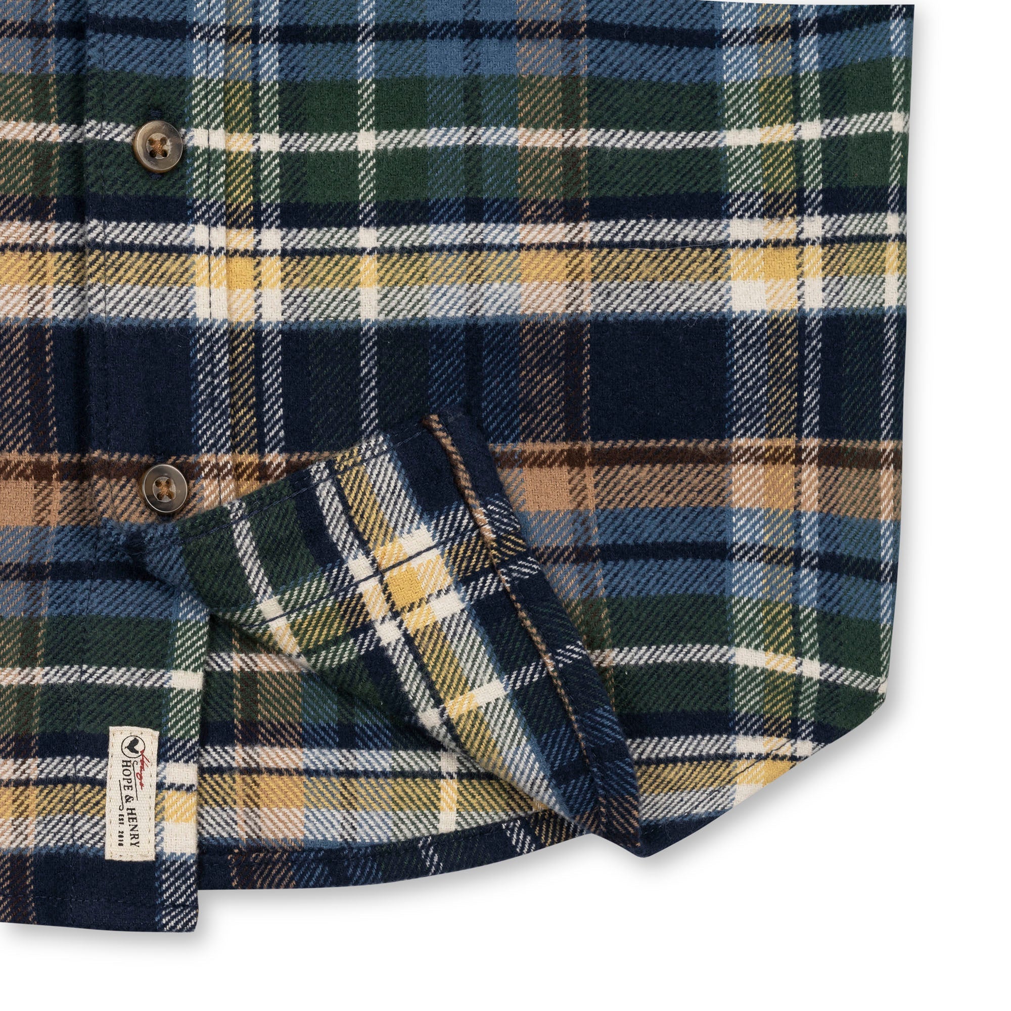 Organic Flannel Shirt in Navy Cottage Plaid — detail view