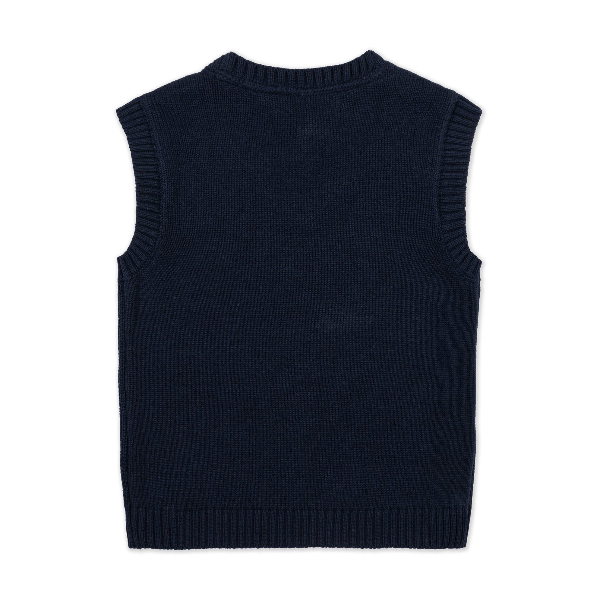Organic Argyle Sweater Vest in Navy and Gray — detail view