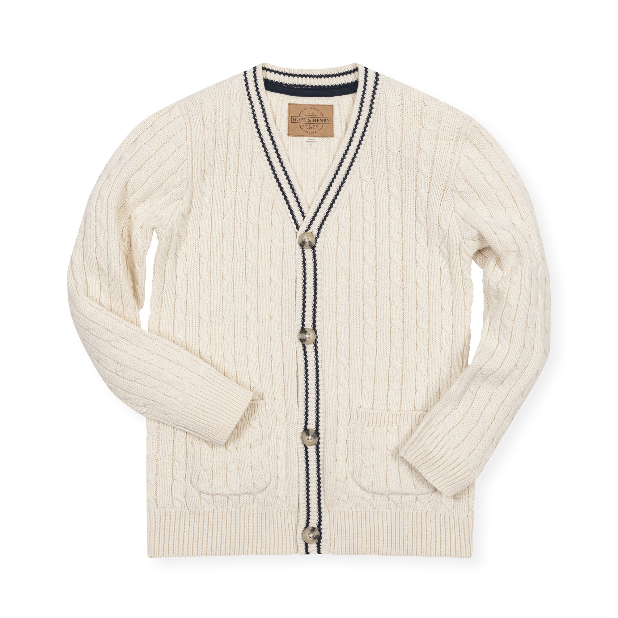 Organic Cable Cardigan in Ivory Cable — front view
