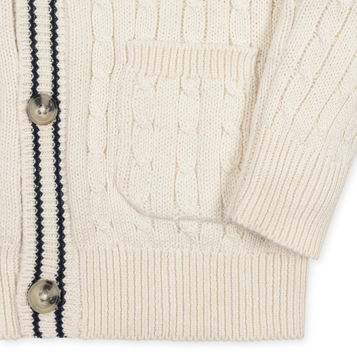 Organic Cable Cardigan in Ivory Cable — detail view