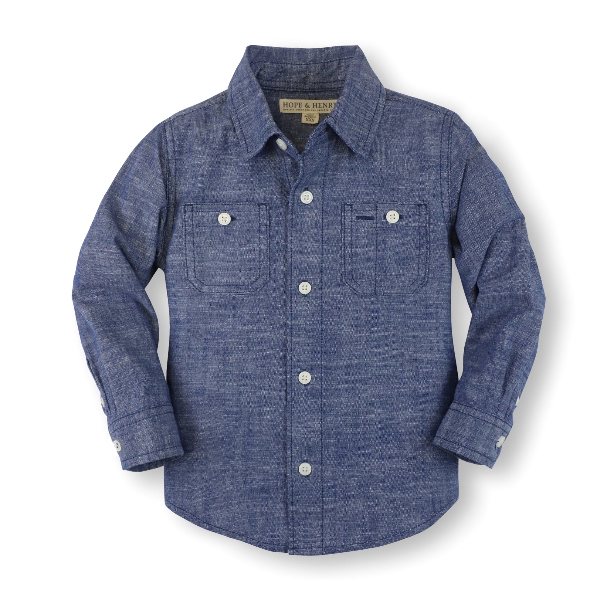 Organic Chambray Shirt in Blue Chambray — front view