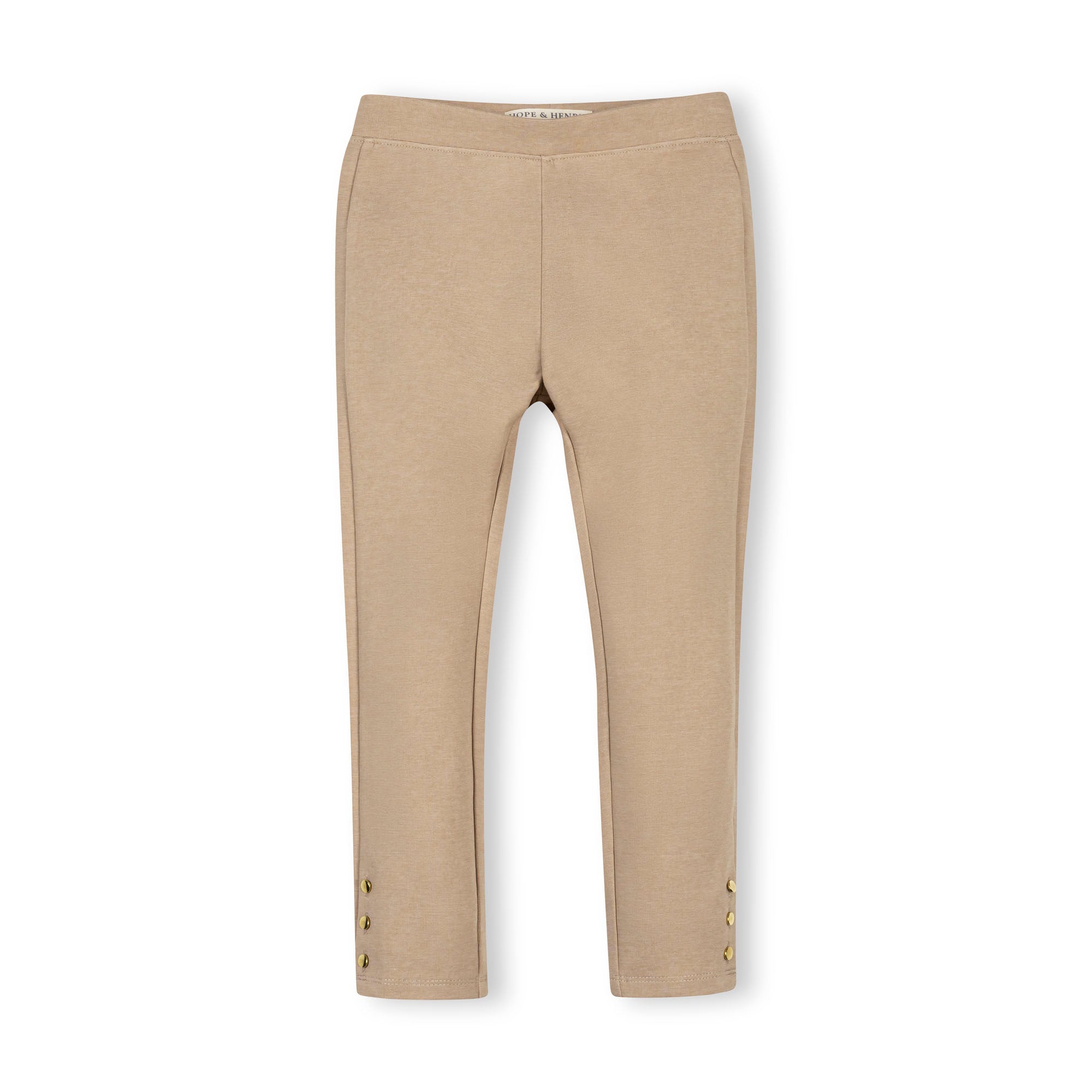 Button Cuff Ponte Pant in Camel Heather — front view