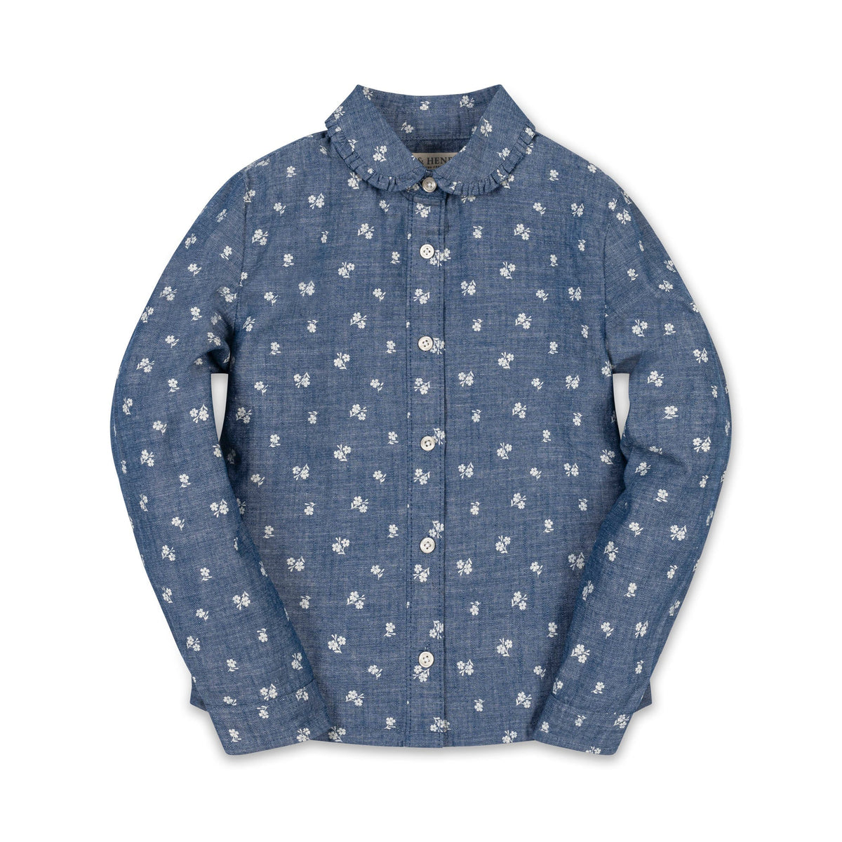Organic Peter Pan Collar Top in Chambray Floral — front view