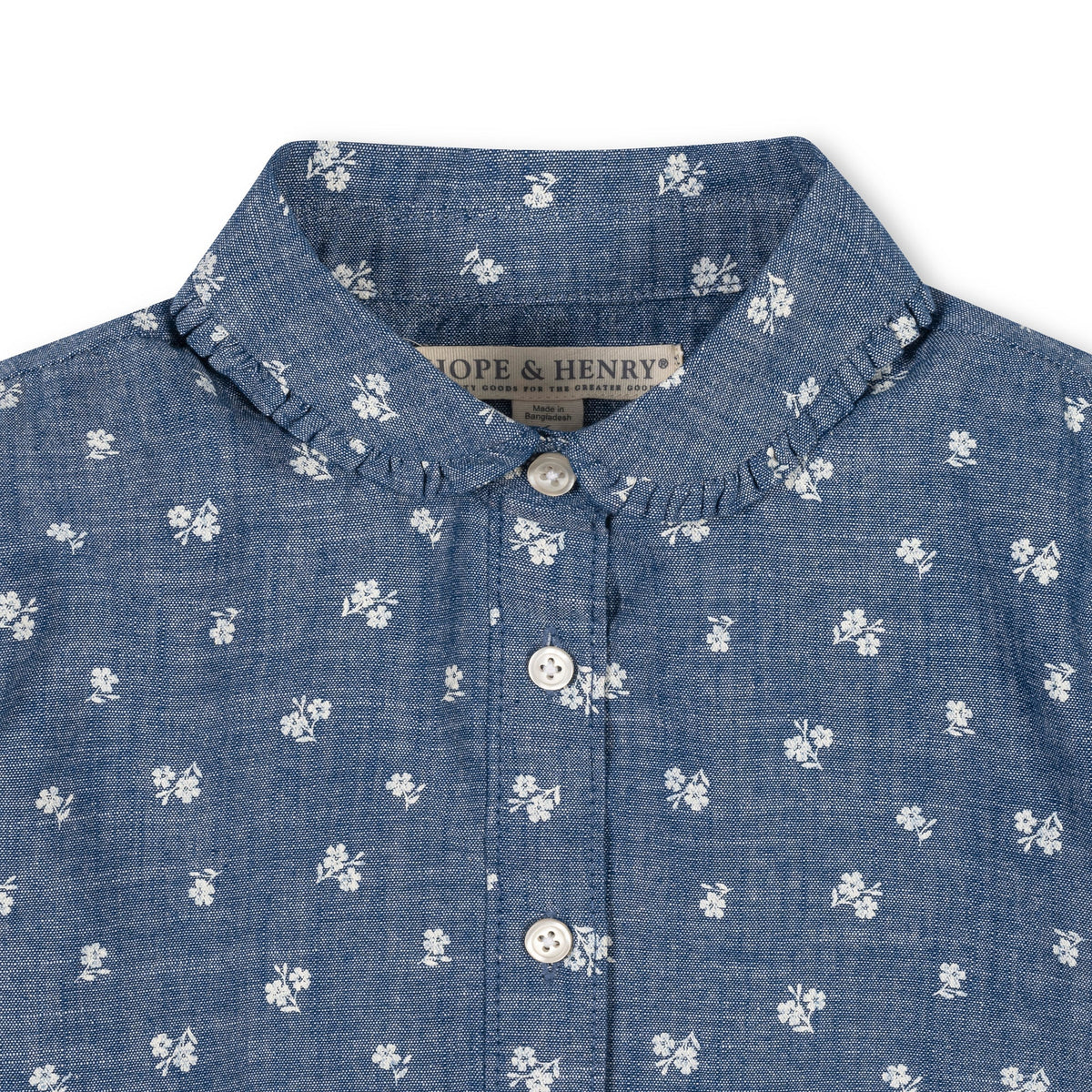 Organic Peter Pan Collar Top in Chambray Floral — back view