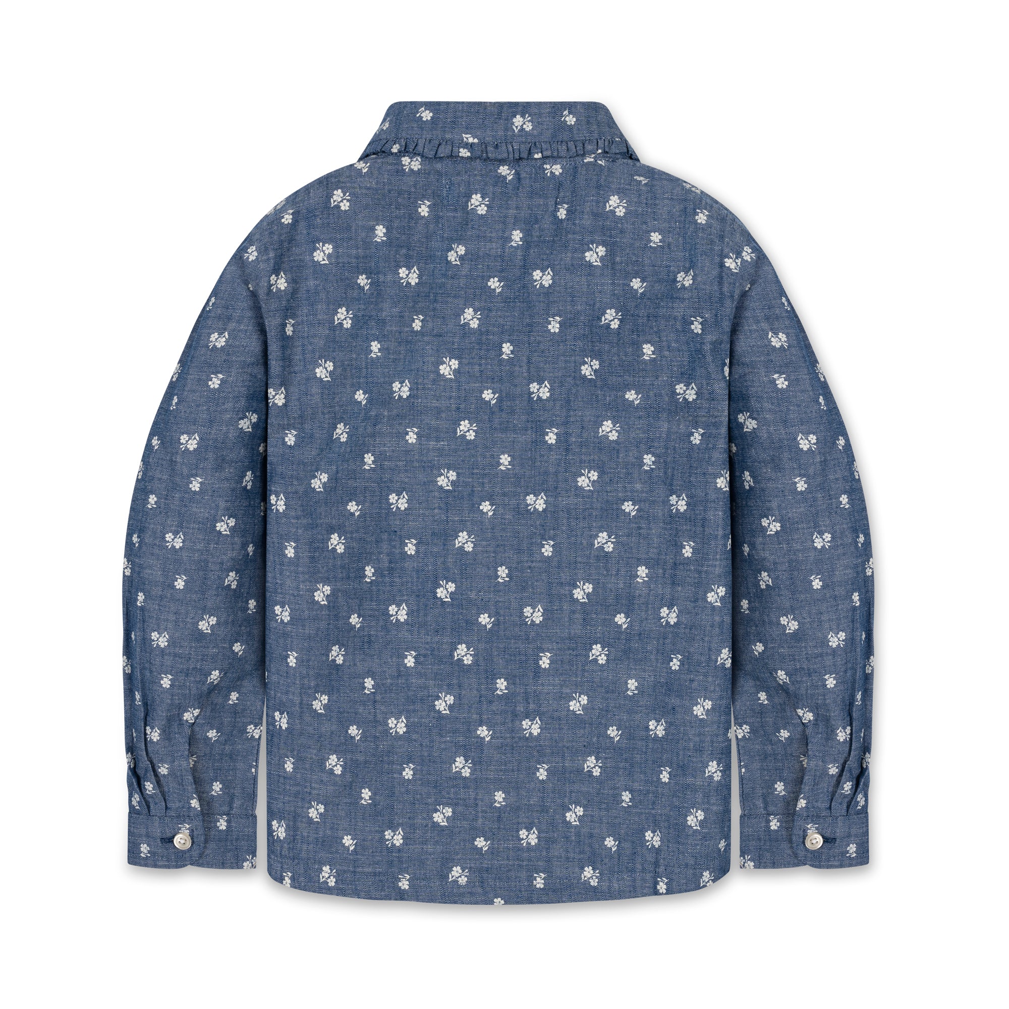 Organic Peter Pan Collar Top in Chambray Floral — detail view