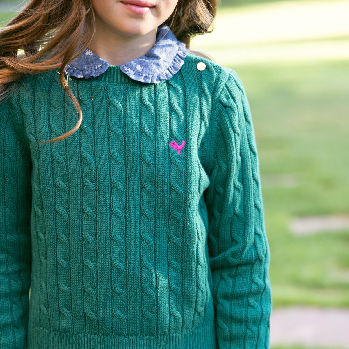 Organic Peter Pan Collar Top in Chambray Floral — lifestyle photo