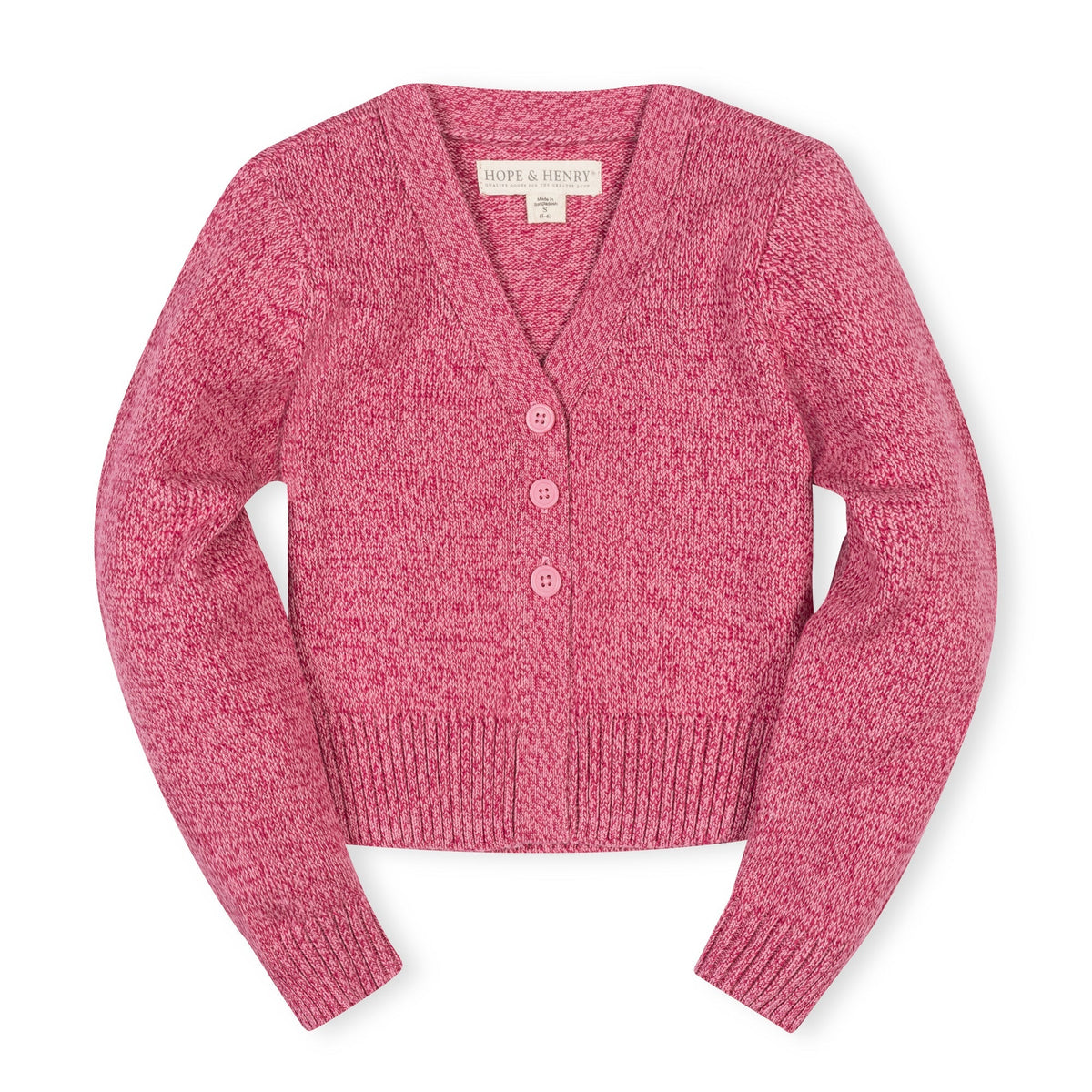 Organic V-Neck Cardigan in Vivid Pink Marl — front view