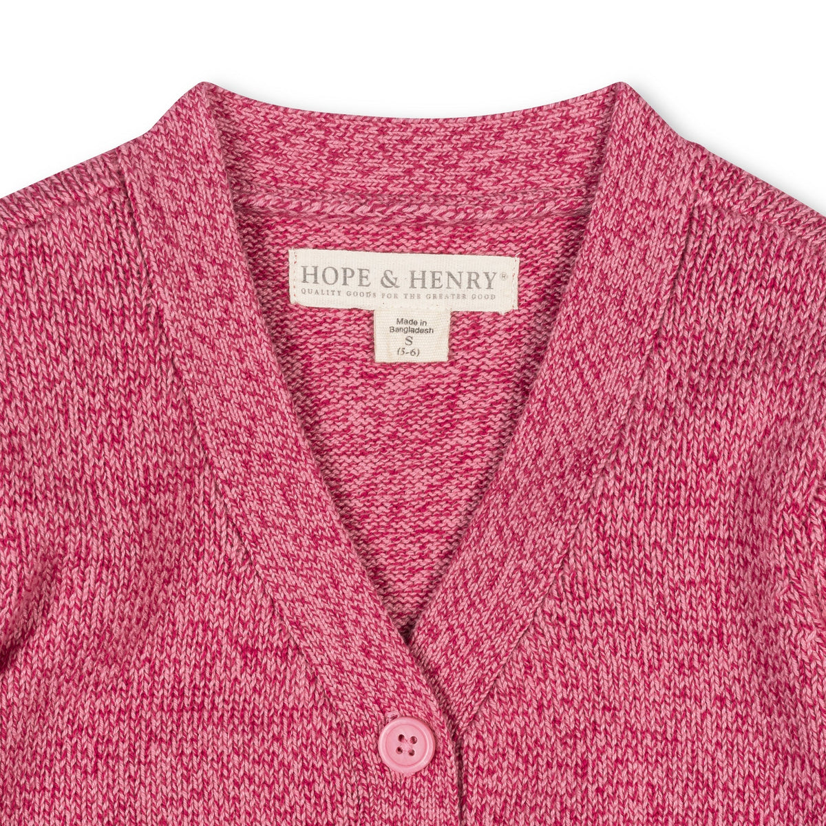 Organic V-Neck Cardigan in Vivid Pink Marl — back view