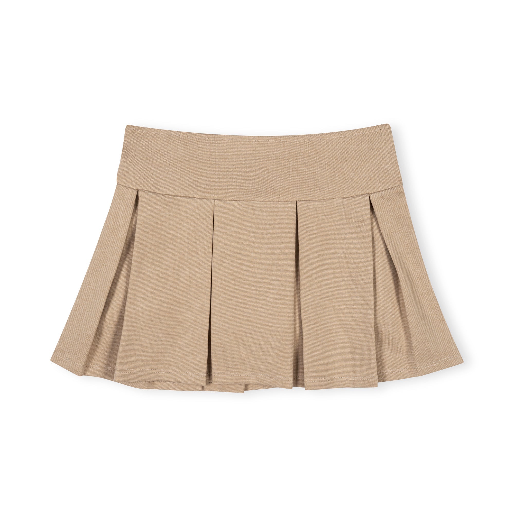 Ponte Pleated Skort in Camel Heather — front view