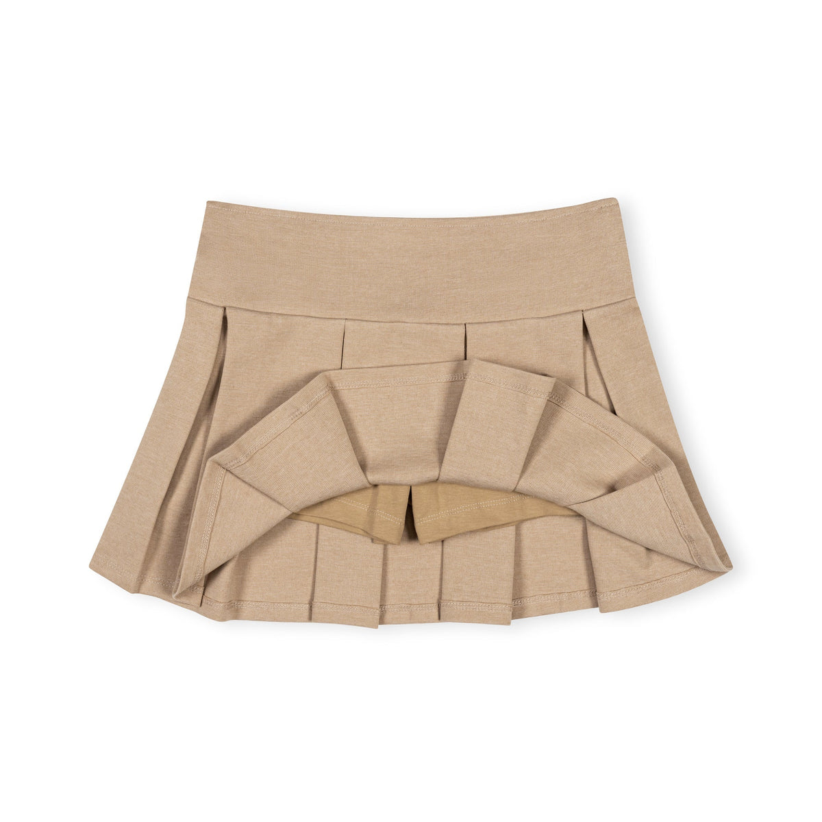 Ponte Pleated Skort in Camel Heather — detail view