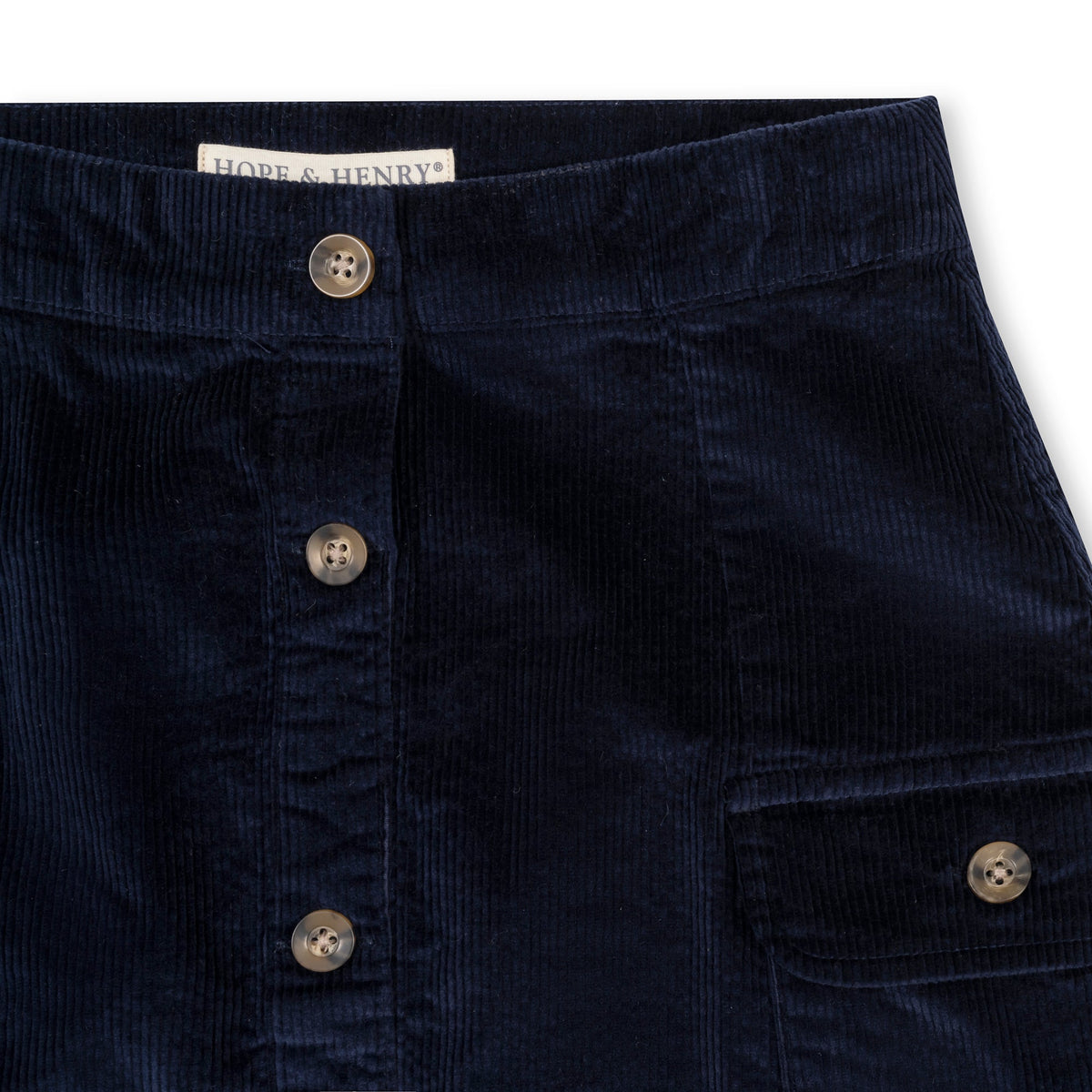 Organic Corduroy Button Front Skirt in Navy — back view