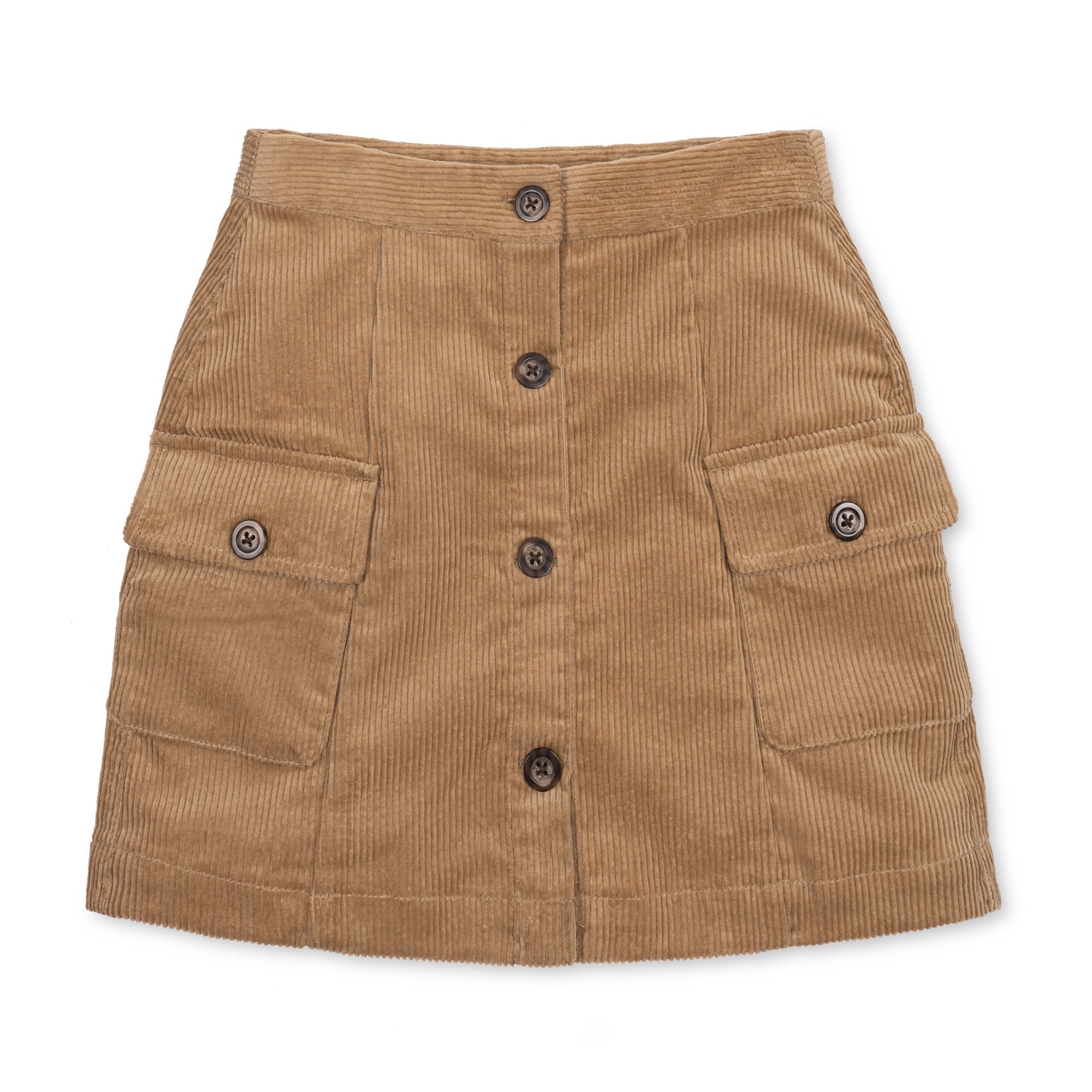 Organic Corduroy Button Front Skirt in Medium Brown — front view