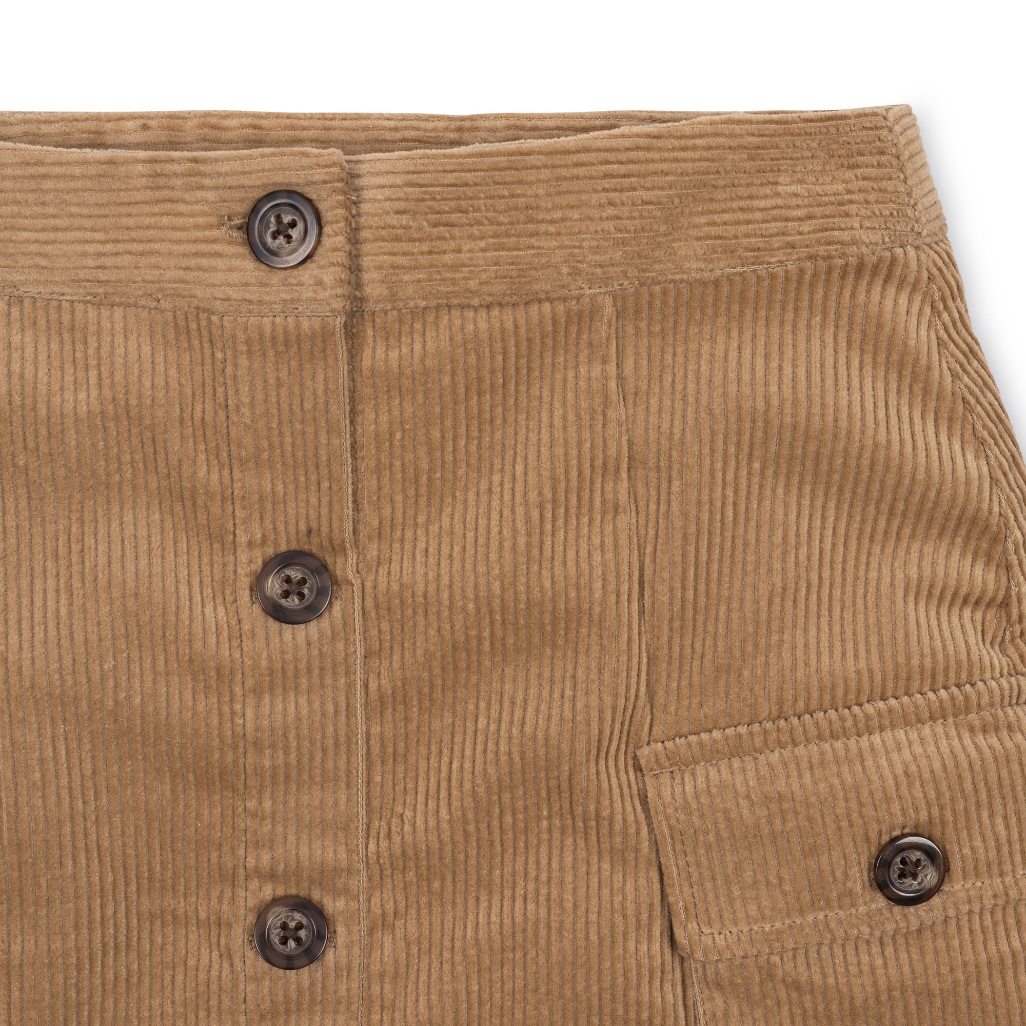 Organic Corduroy Button Front Skirt in Medium Brown — back view
