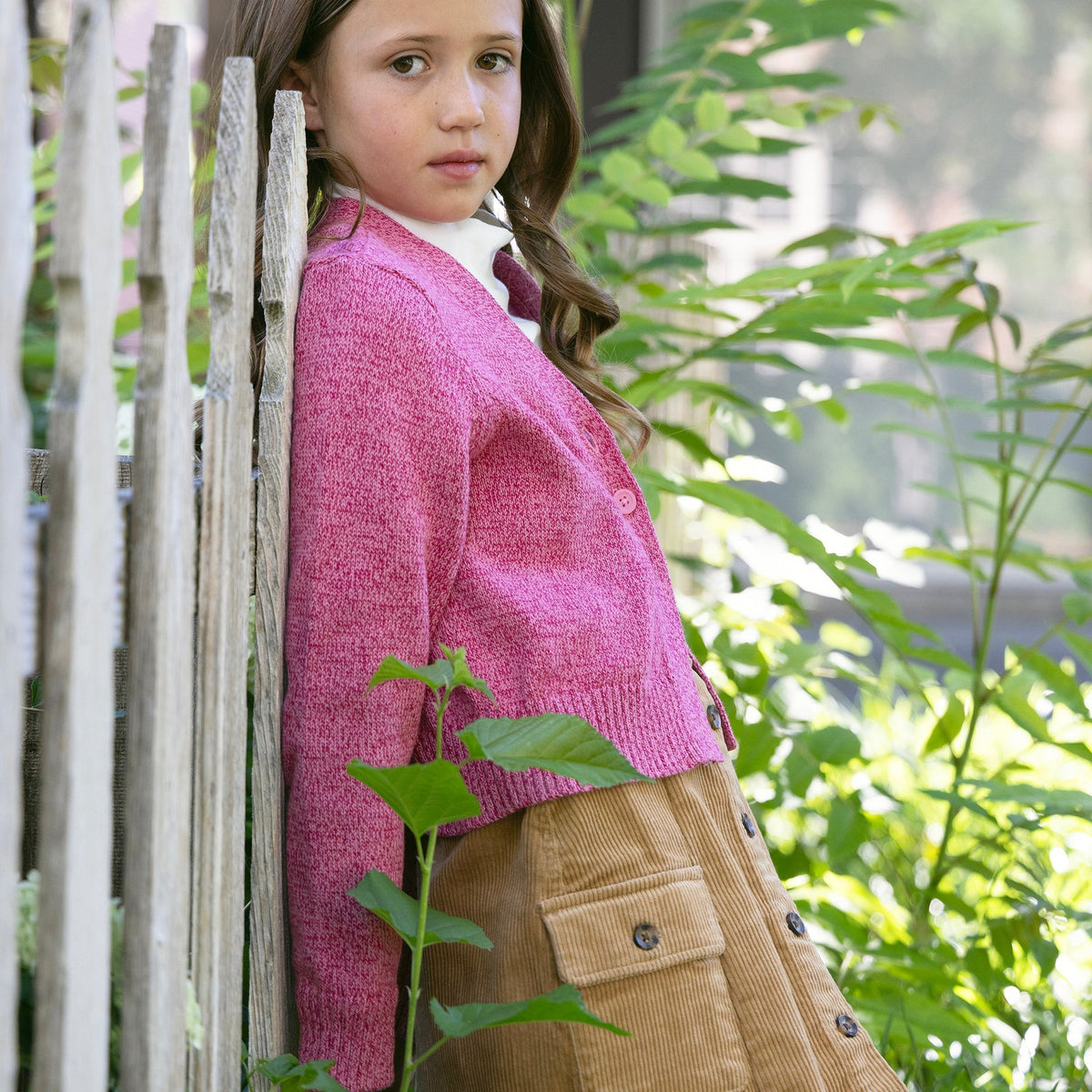 Organic Corduroy Button Front Skirt in Medium Brown — lifestyle photo