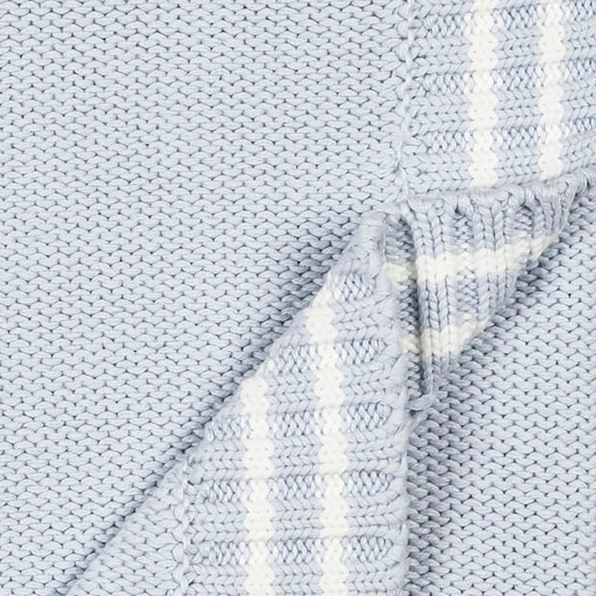 Organic Cable Knit Blanket in Pale Blue Stripe — detail view