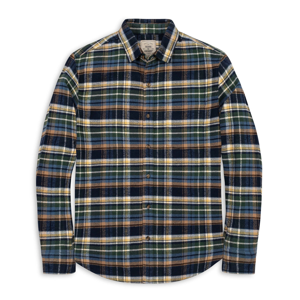Organic Flannel Shirt in Navy Cottage Plaid — lifestyle photo