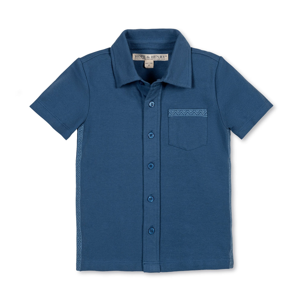 Organic Short Sleeve Pique Shirt in Stone Blue — front view