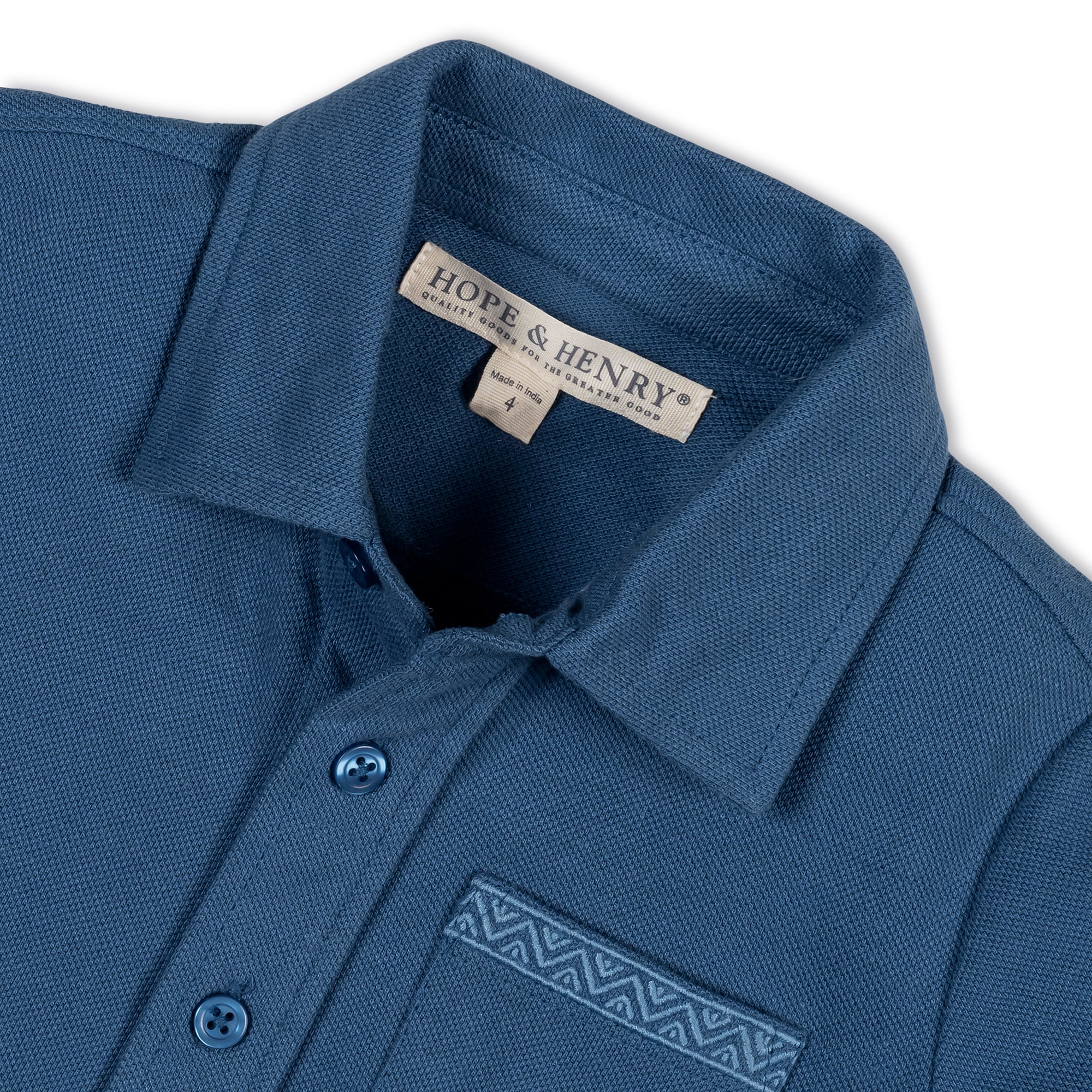 Organic Short Sleeve Pique Shirt in Stone Blue — back view