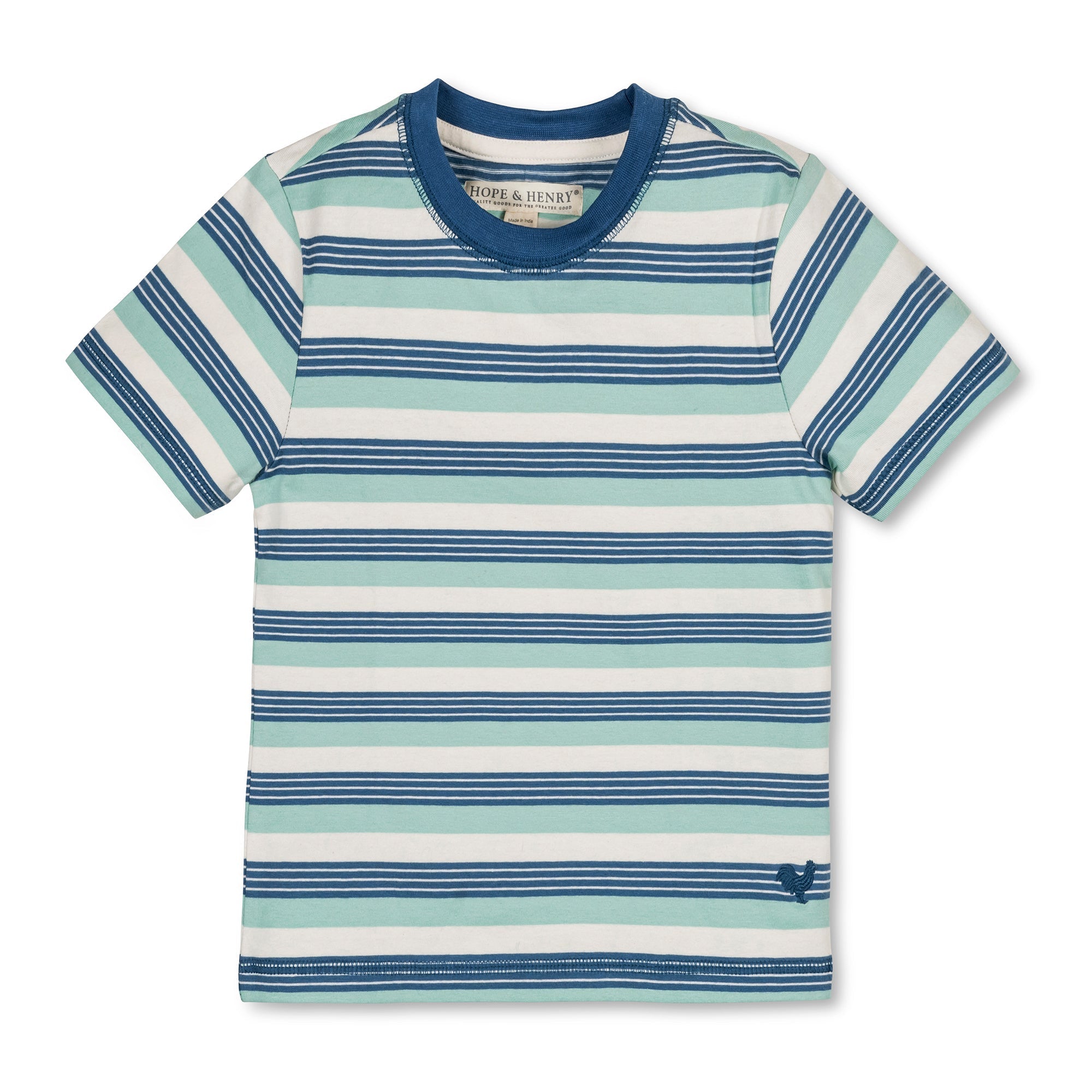 Organic Short Sleeve Henley Tee in Tidal Stripe — front view