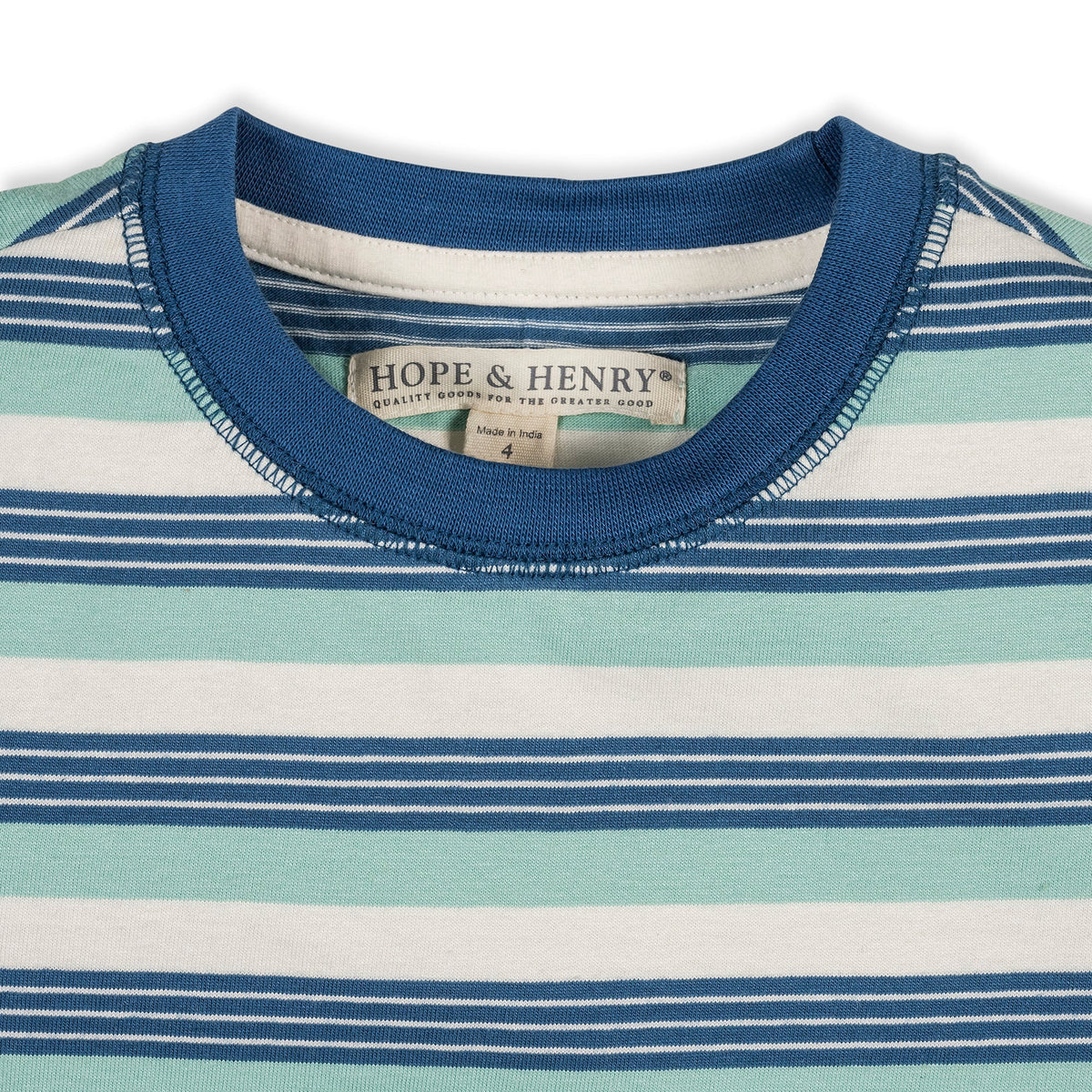 Organic Short Sleeve Henley Tee in Tidal Stripe — back view