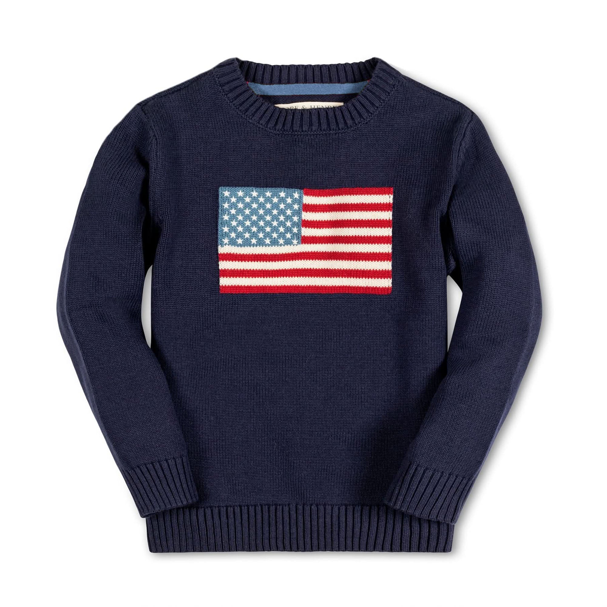 Organic Crew Neck Flag Sweater in Navy — front view